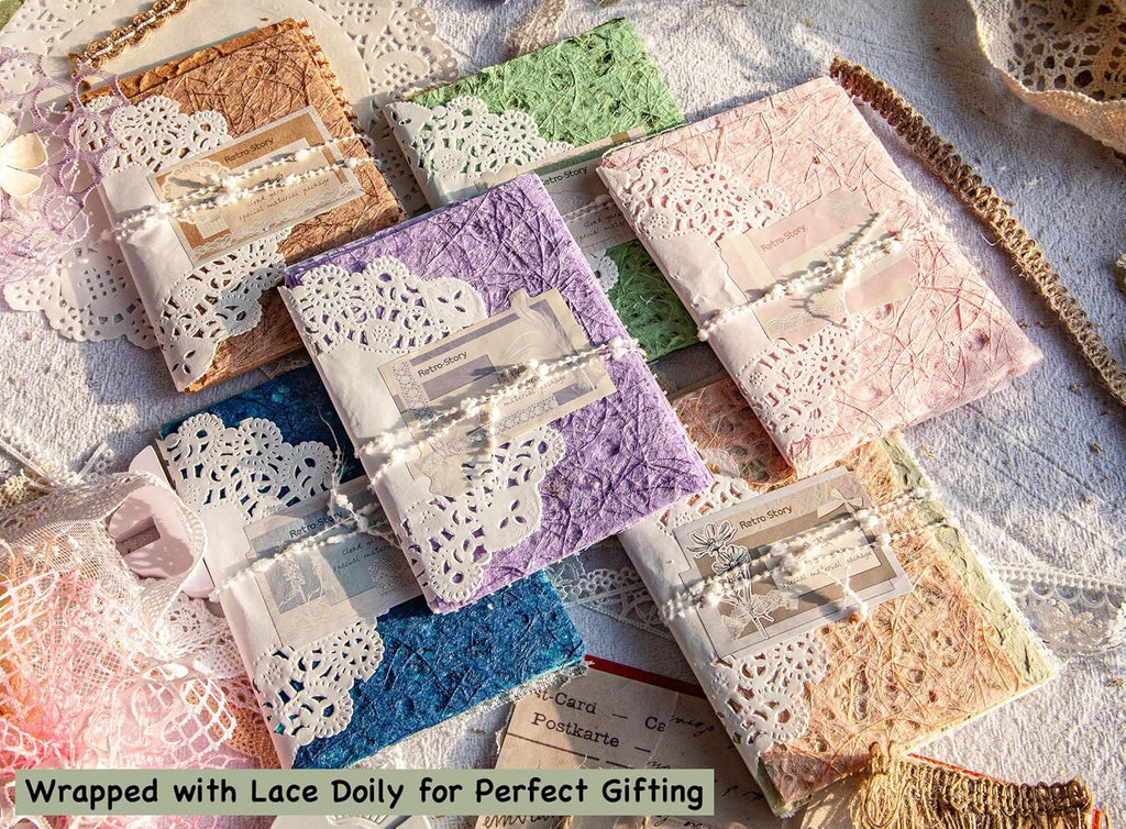 96 Sheets Textured Scrapbook Paper and Mesh Fabric Assorted Set - 6 Pack Mixed Special Paper for Scrapbooking Planner