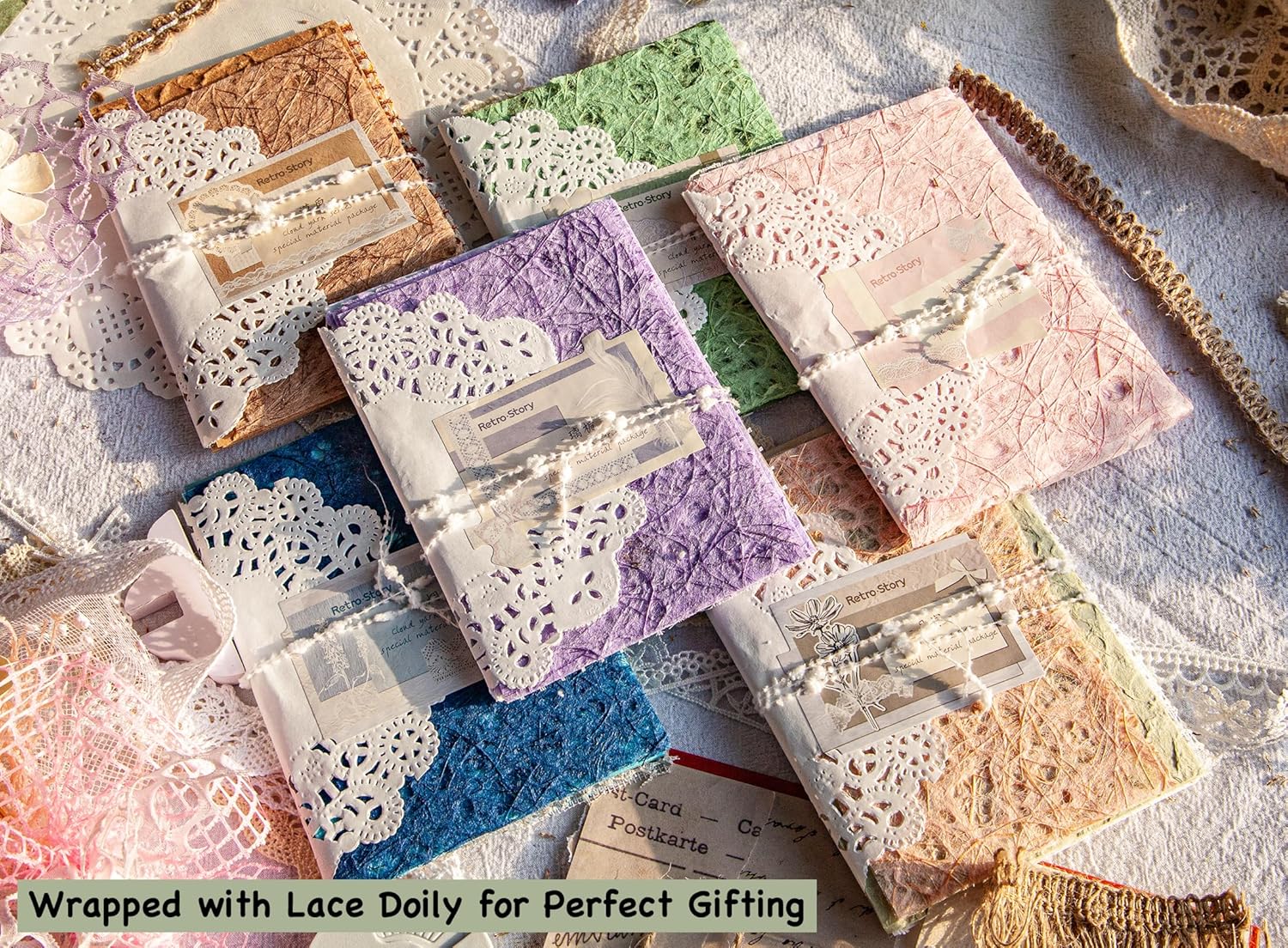 96 Sheets Textured Scrapbook Paper and Mesh Fabric Assorted Set - 6 Pack Mixed Special Paper for Scrapbooking Planner