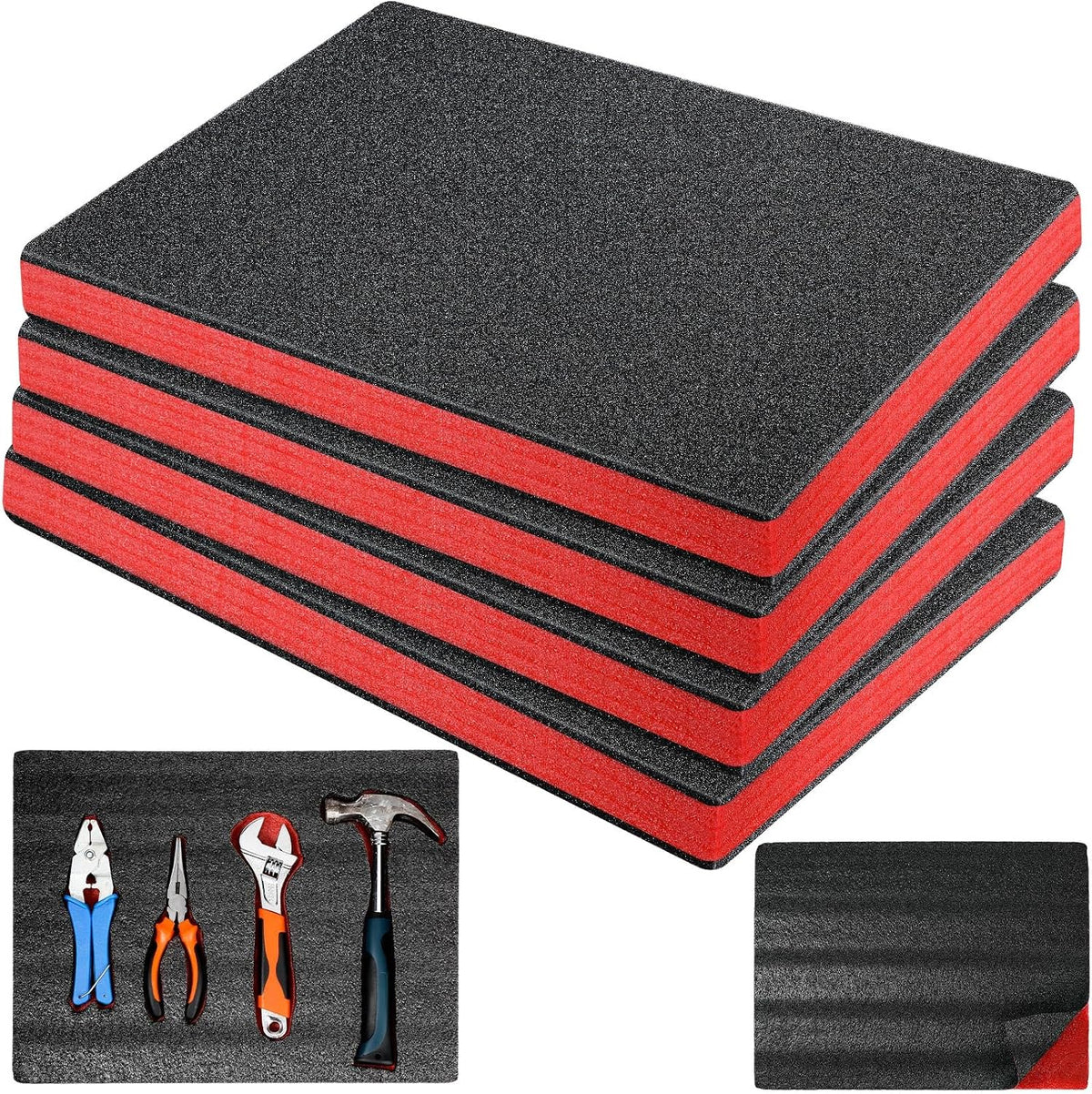 4 Pcs Polyethylene Foam, 16 x 12 x 1 Inch, Red, Black