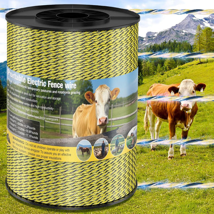 Electric Fence Wire 3366FT, 1026M with 9 Stainless Steel Stands | Electric Fencing Wire Rope Kit for Livestock