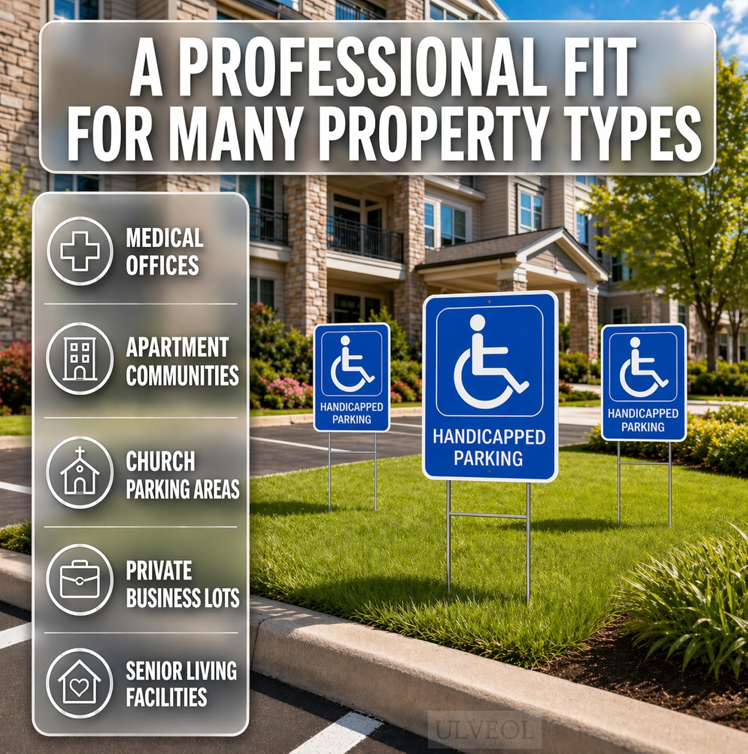 Set of 3 Handicapped Parking Sign with Metal Wire H-Stakes - Double Sided Plastic Reserved Parking Signs - 12x16