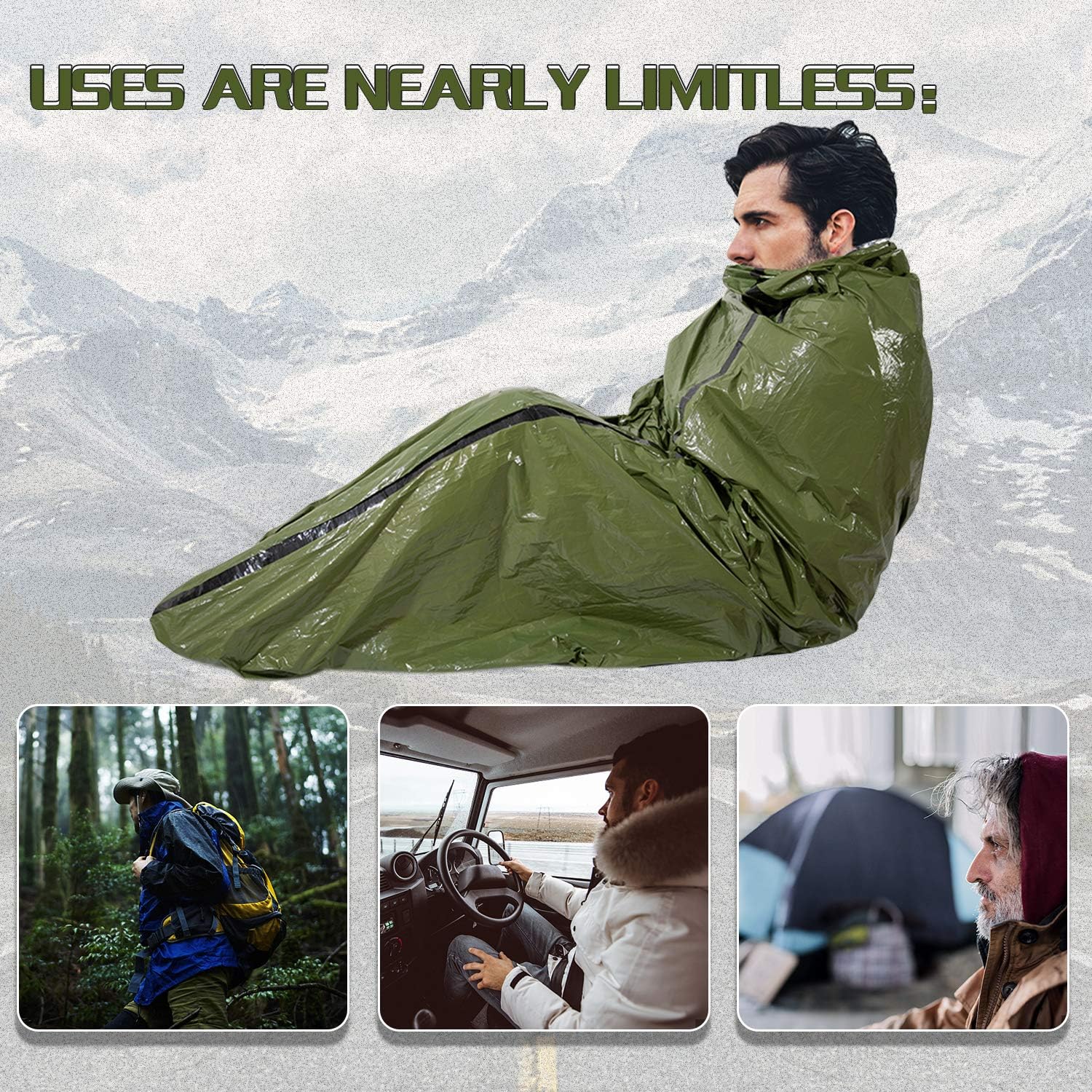 Emergency Sleeping Bag Survival Bivy Sack Use as Emergency Blanket Lightweight Survival Gear for Outdoor Hiking