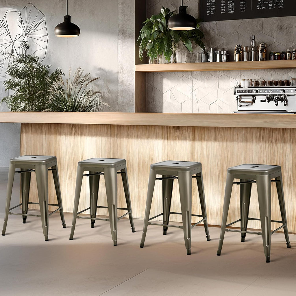 24 Inch Metal Bar Stools Set of 4, Stackable Barstools, Metal