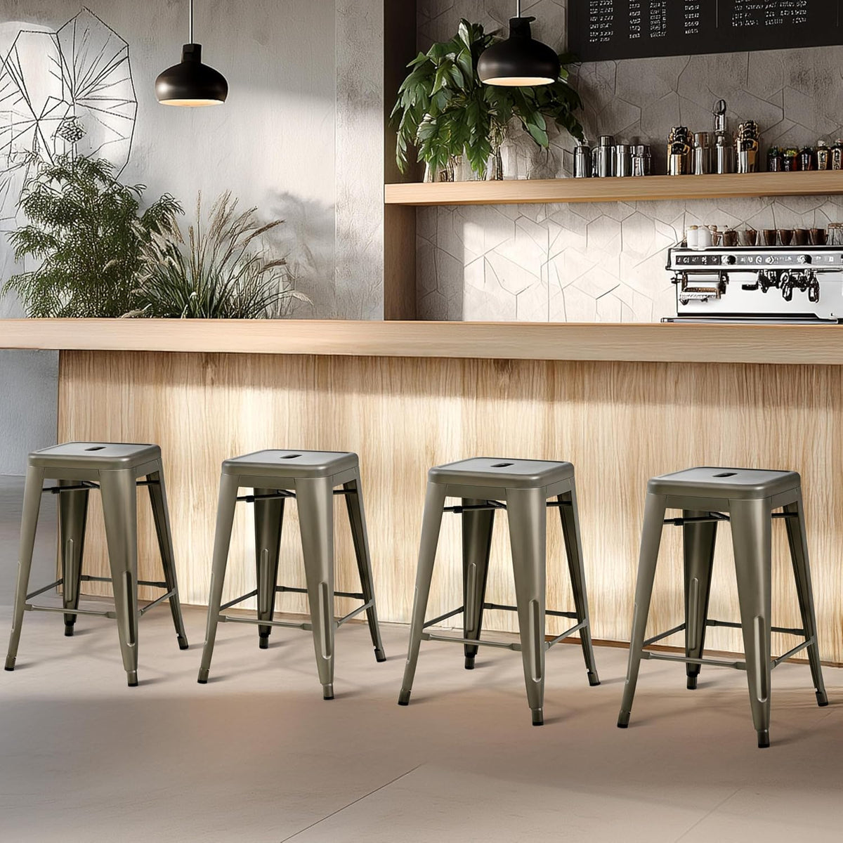 24 Inch Metal Bar Stools Set of 4, Stackable Barstools, Metal