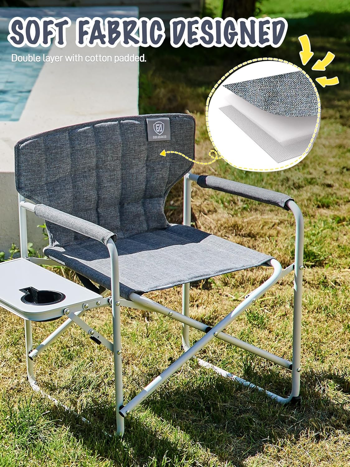 Kids Directors Chair with Side Table, Padded Kids Folding Camping Chair Outdoor with Safety Lock, Lightweight