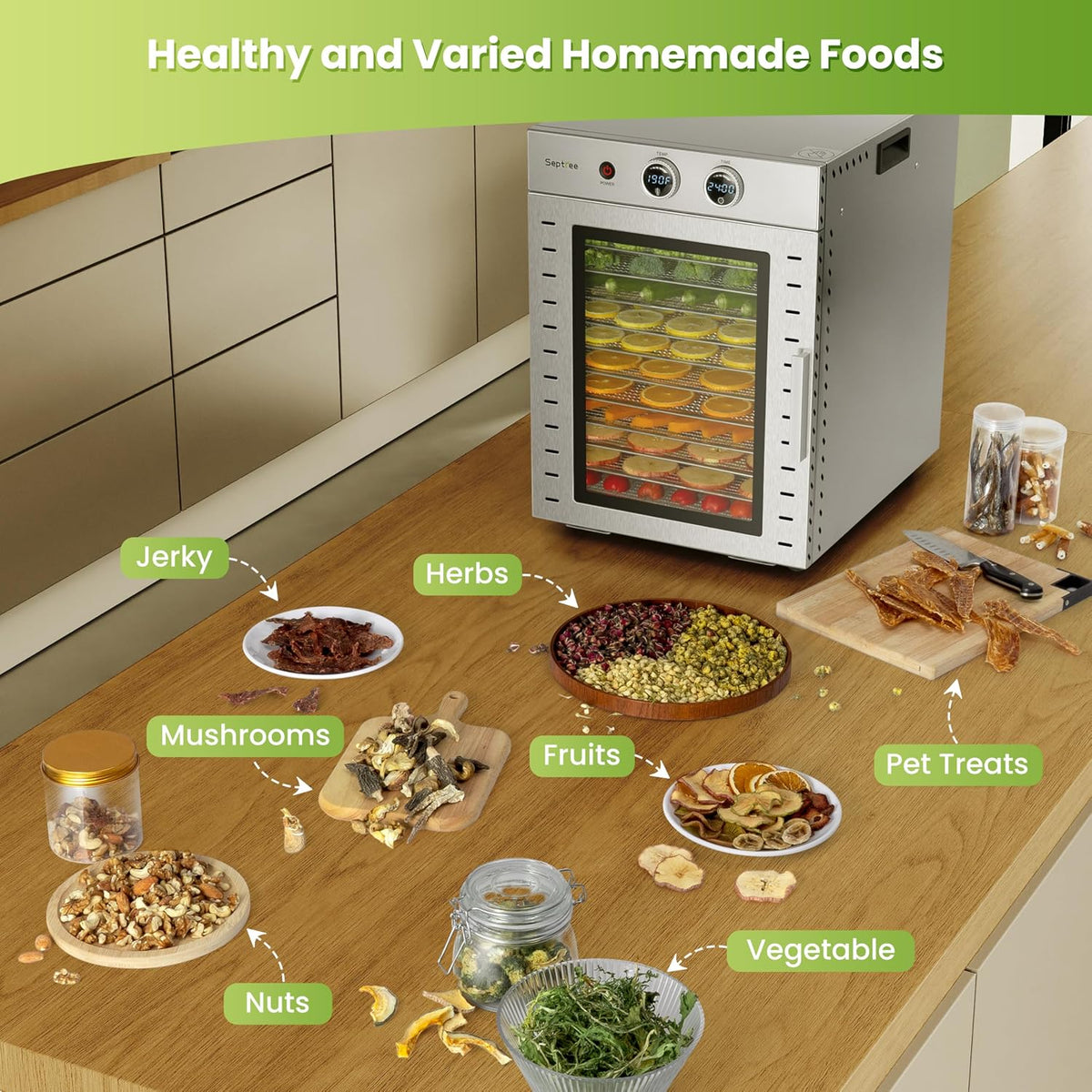 Food Dehydrators Machine with 12 Stainless Steel Trays with Timer Setting Temperature Adjusted 68 ℉ to 194 ℉ Dryer