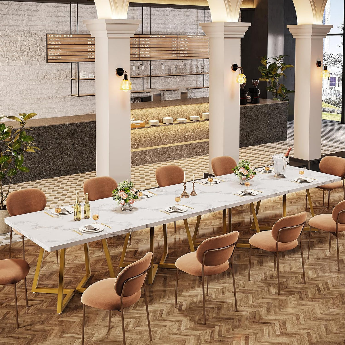 Square Commercial Dining Table, 31.5", White & Gold