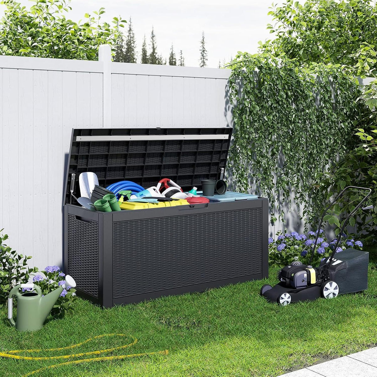 150 Gallon Resin Deck Box, Lockable Patio Outdoor Storage Box for Furniture, Garden Tools and Tools Storage