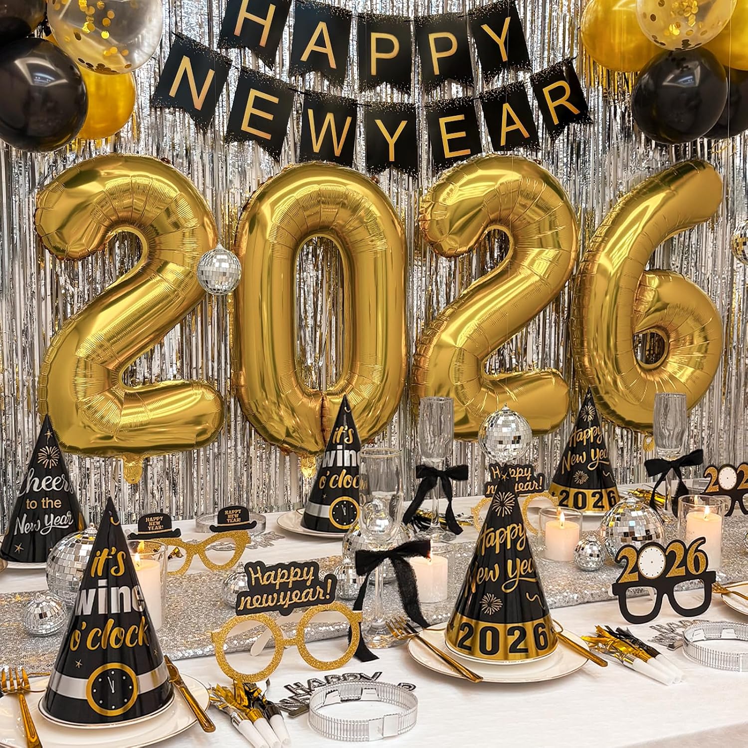 New Years Eve Party Supplies 2026 - Happy New Year Decorations Kit | Set of 50 Includes Banner, Hats, Ribbon