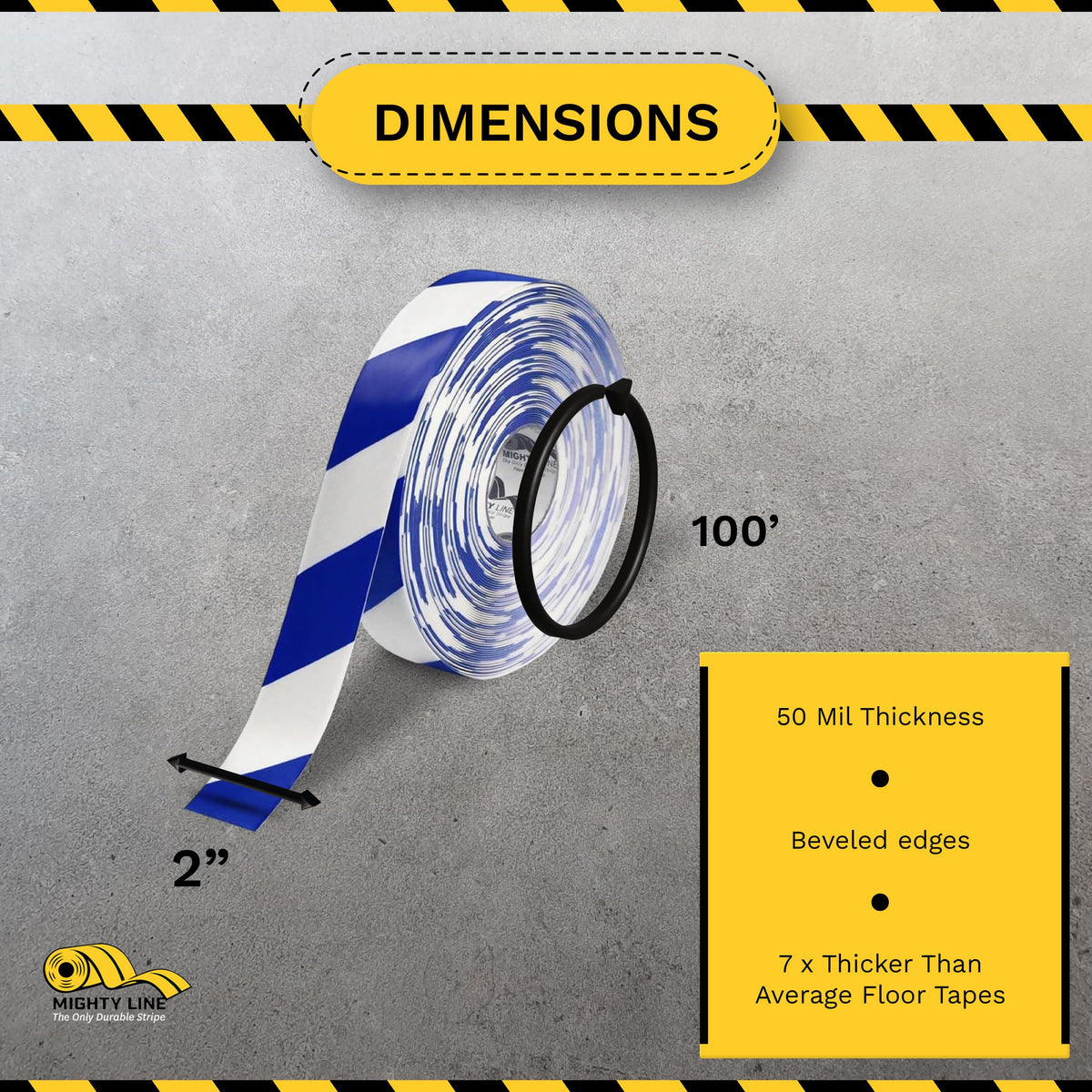 Diagonal Hazard Floor Marking Tape, 100 ft Roll