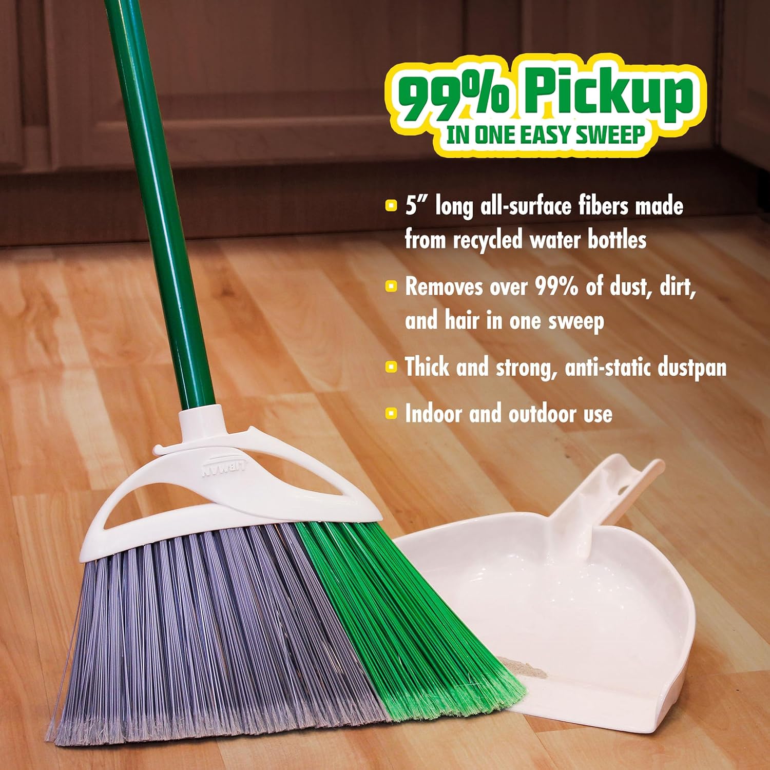 Libman FlexTech Broom with Dustpan Combo Set for Sweeping Indoor and Outdoor Floors, Pet, Dog Hair Broom, 55”