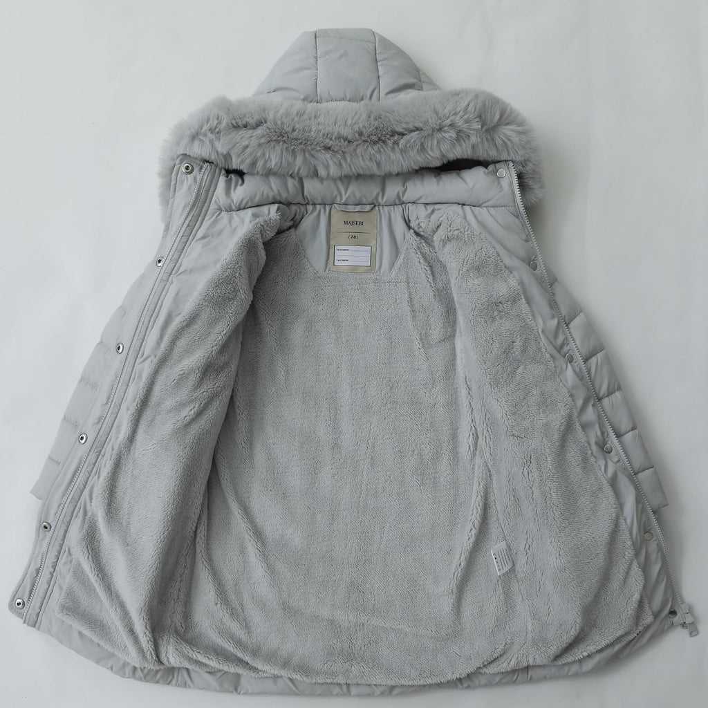 Girls Long Puffer Jacket with Faux Fur Hood,Winter Warm Down Coat for Kids Outerwear