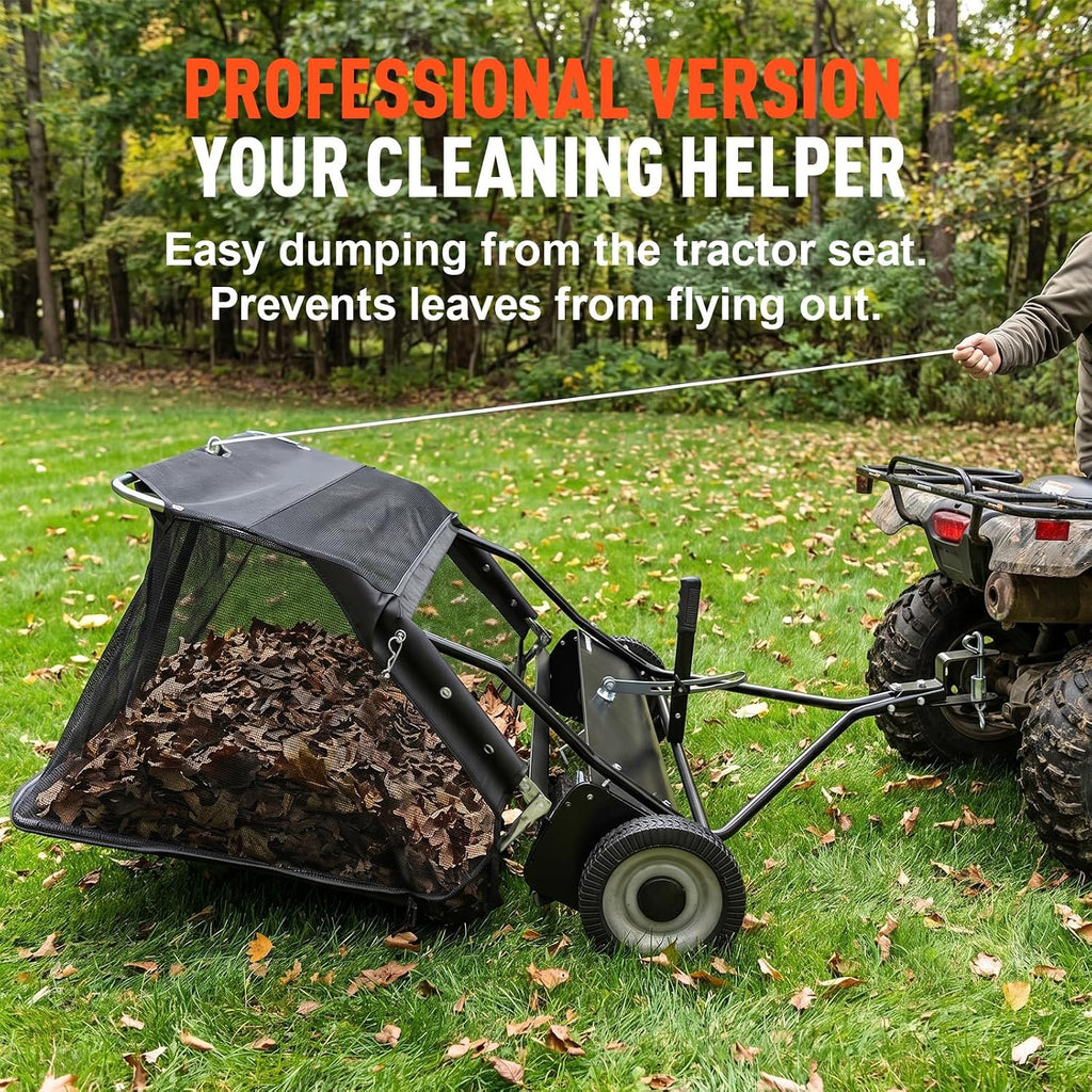 42-Inch Tow Behind Yard Sweeper for Lawn Tractor, 12 Cu.Ft. Large Capacity Leaf & Grass Collector with Adjustable