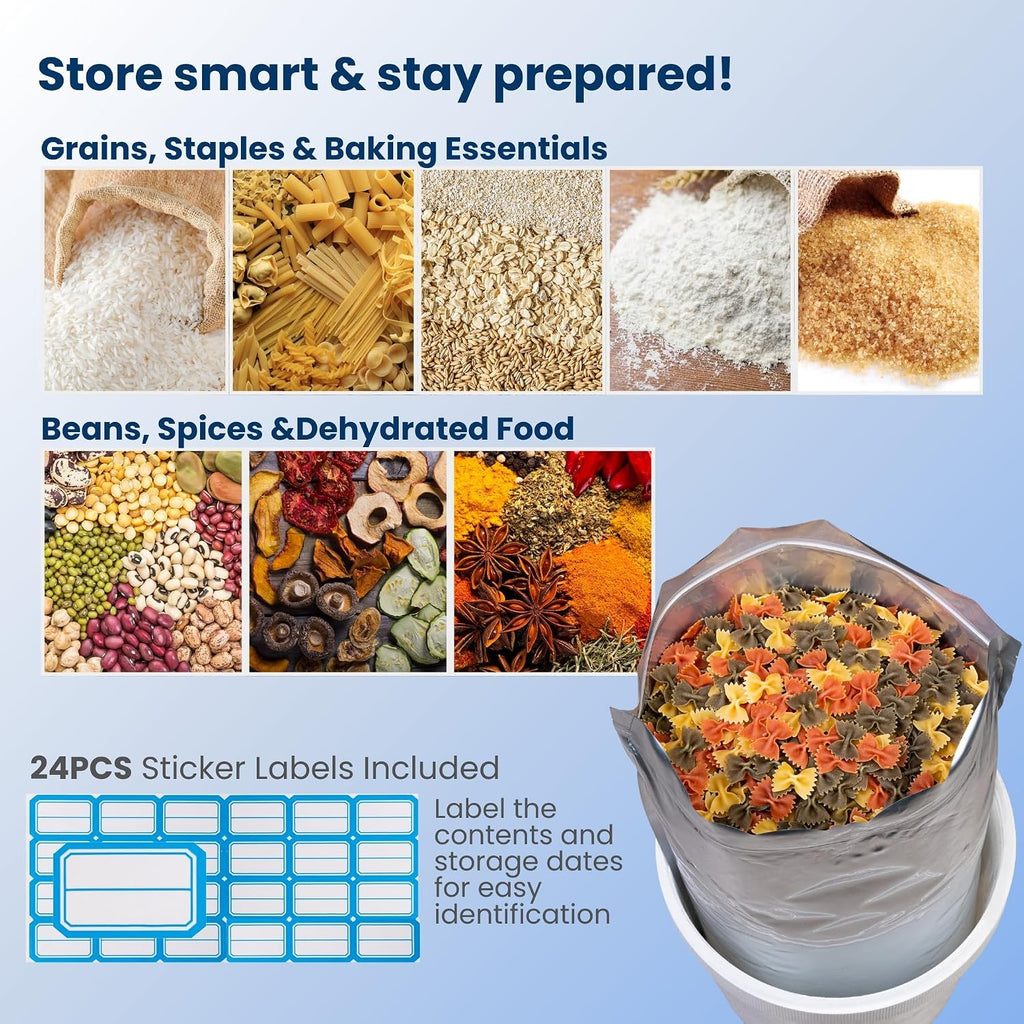 5 Gallon Mylar Bags For Food Storage with Zipper - 20pcs 14Mil Extra Thick For Long Term Storing, Dry Aging & Heat