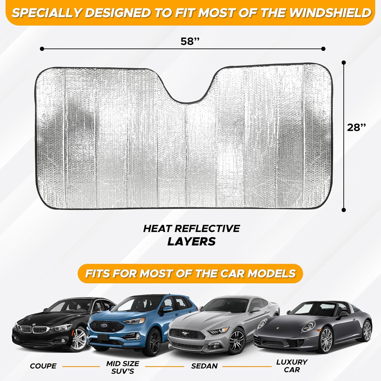 Accordion Foldable Windshield Sun Shade | Premium Reflective Sun Visor for SUVs & Pickups Windshields | UV & Heat