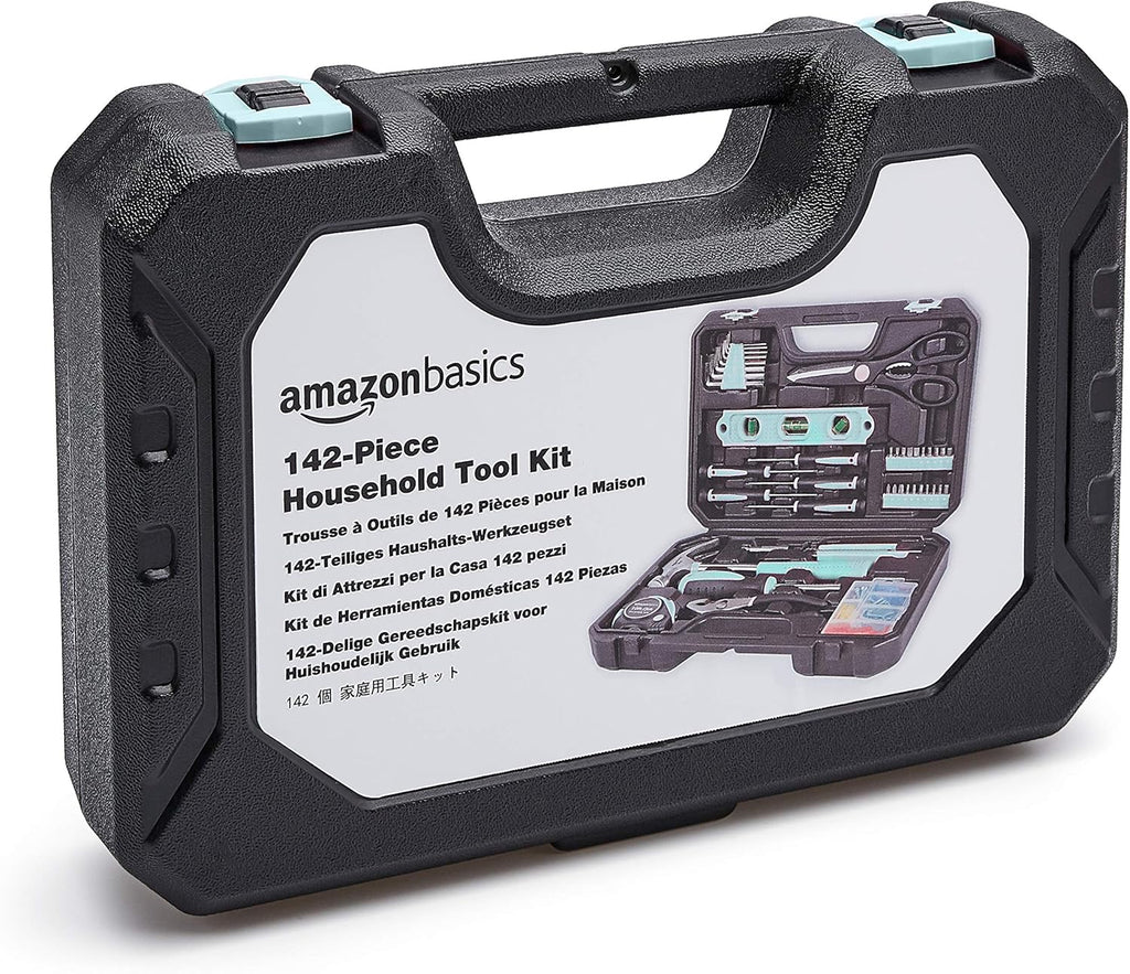 142-Piece Household Tool Kit for Home Repair, Hand Tools with Storage Case, 13.39 x 9.25 x 2.95 inch, Turquoise