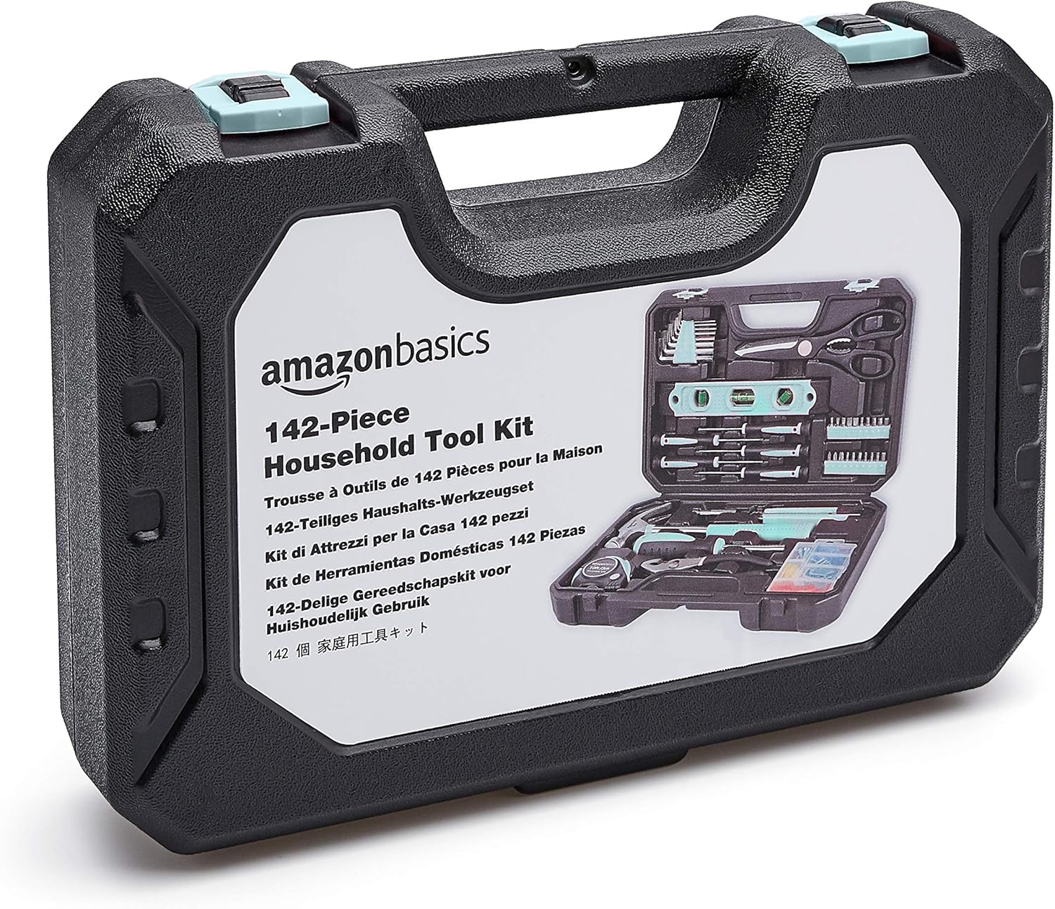 142-Piece Household Tool Kit for Home Repair, Hand Tools with Storage Case, 13.39 x 9.25 x 2.95 inch, Turquoise
