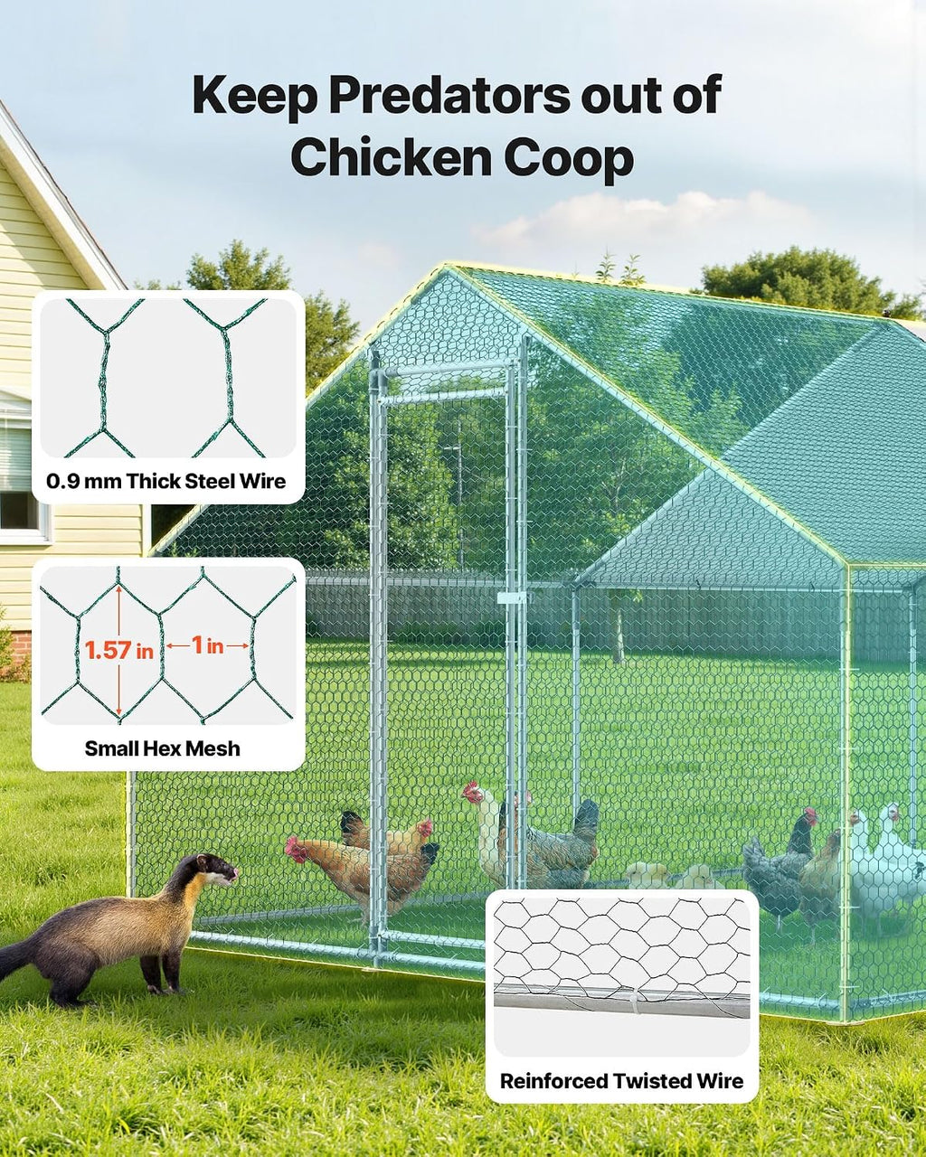 Large Metal Chicken Coop, 9.8x13.1x6.5 ft Large Walk in Chicken Runs for Yard with Cover, Hen House Enclosure with
