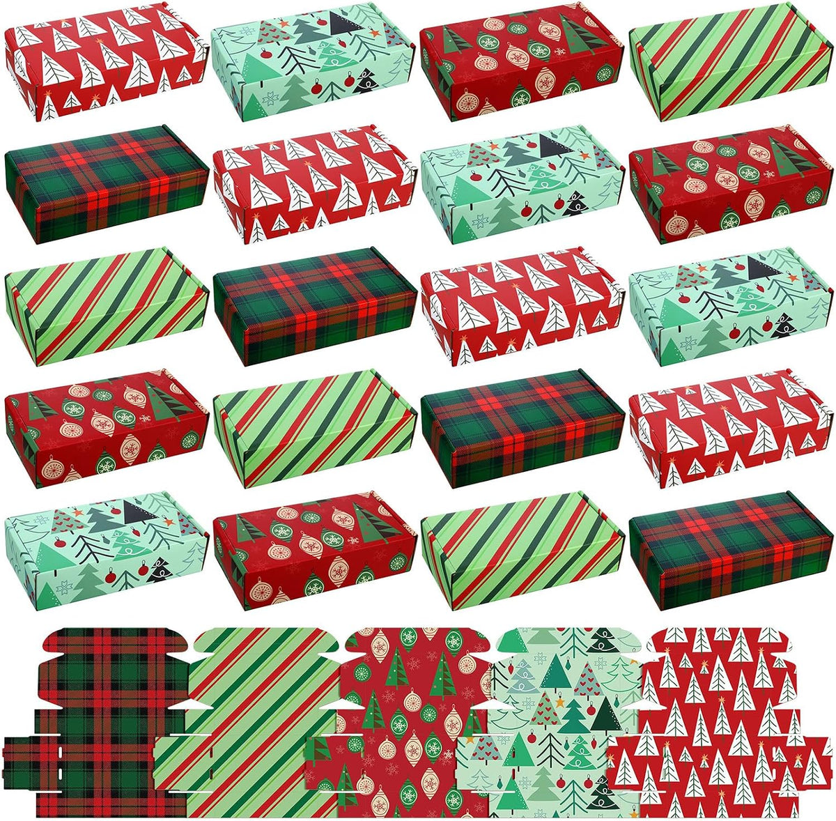 25 Pcs Christmas Gift Boxes Bulk, 4 x 8 x 2 Inch, Classic Style