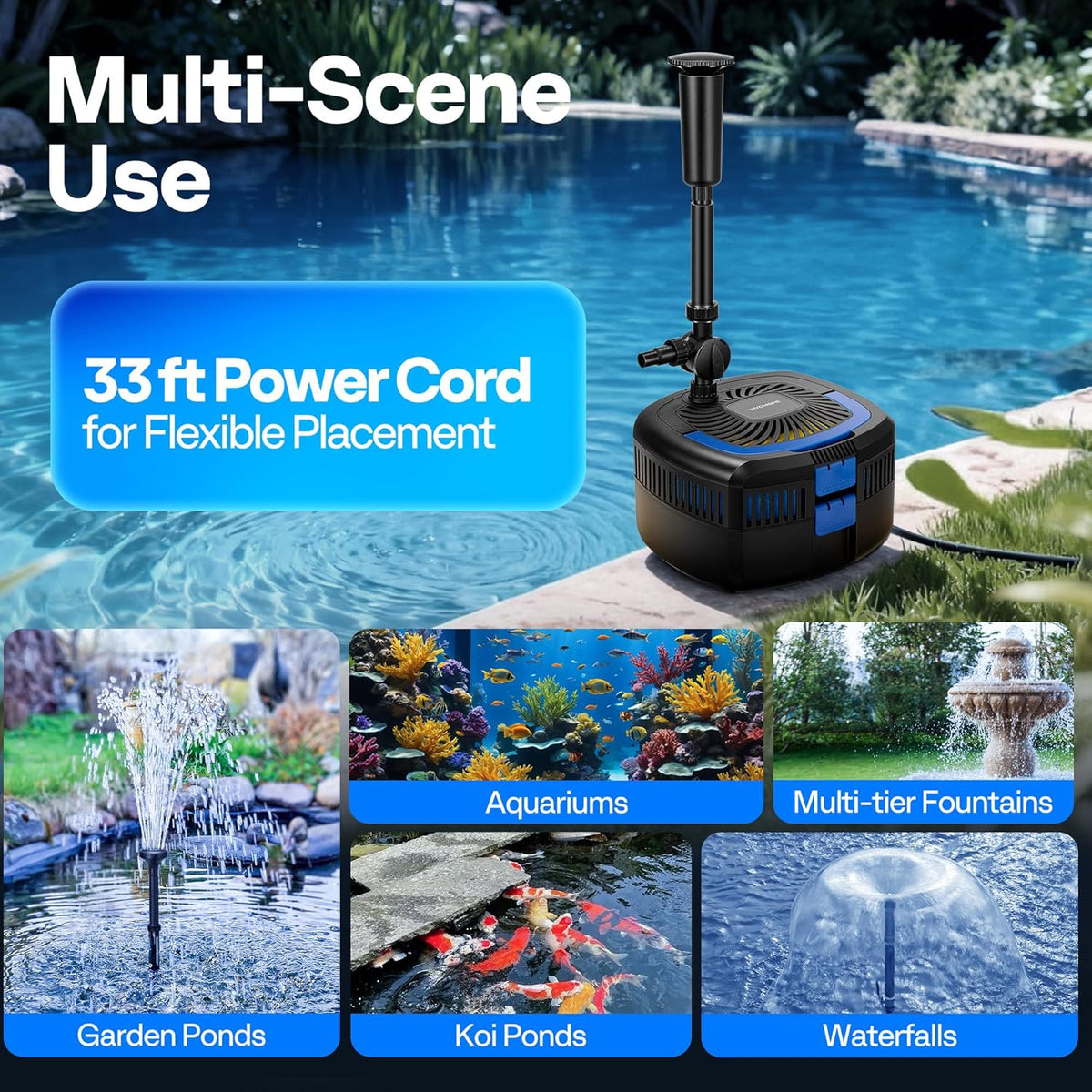 4-in-1 Pond Filter Fountain Kits, 1370 GPH Water Pump for Pond