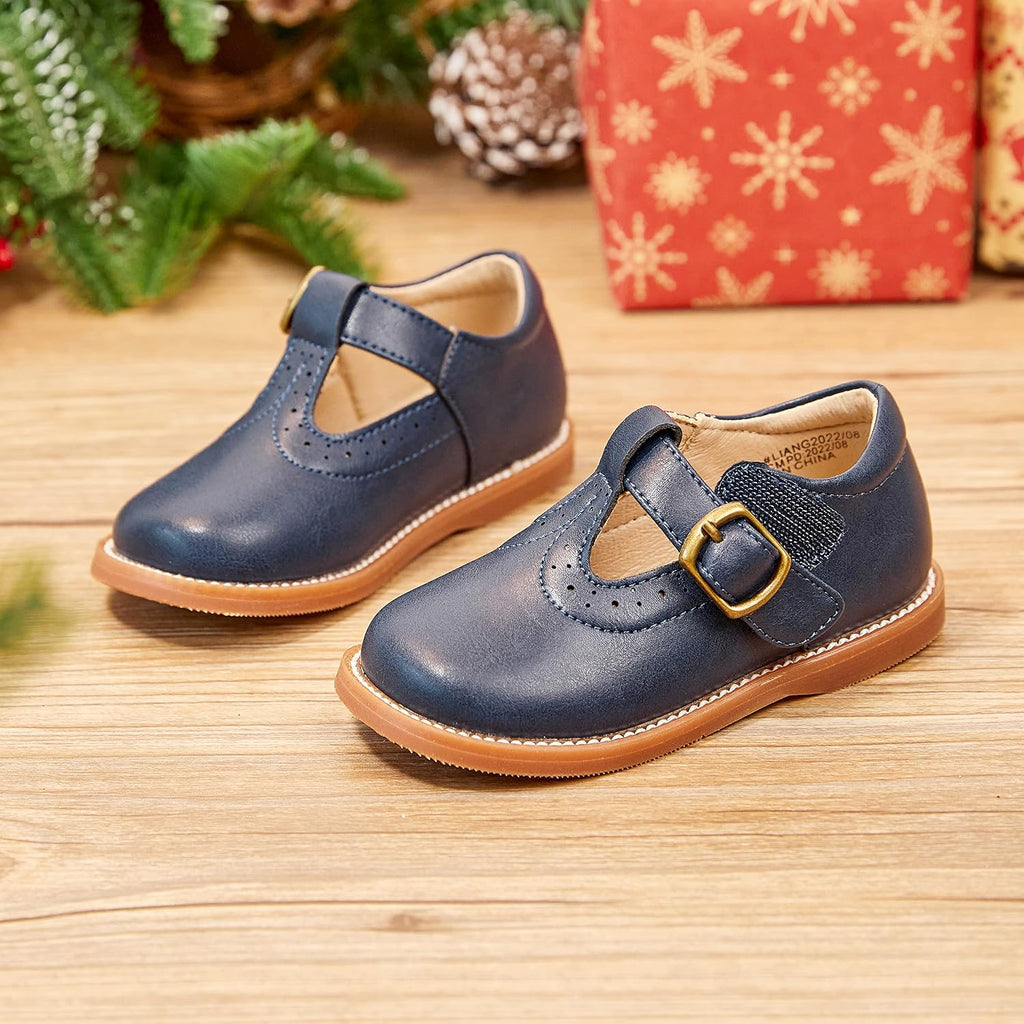 Toddler Little Girls Oxford Mary Jane School Uniform Dress Shoes | Wide Toe Box, Soft Leather Upper, T-Strap