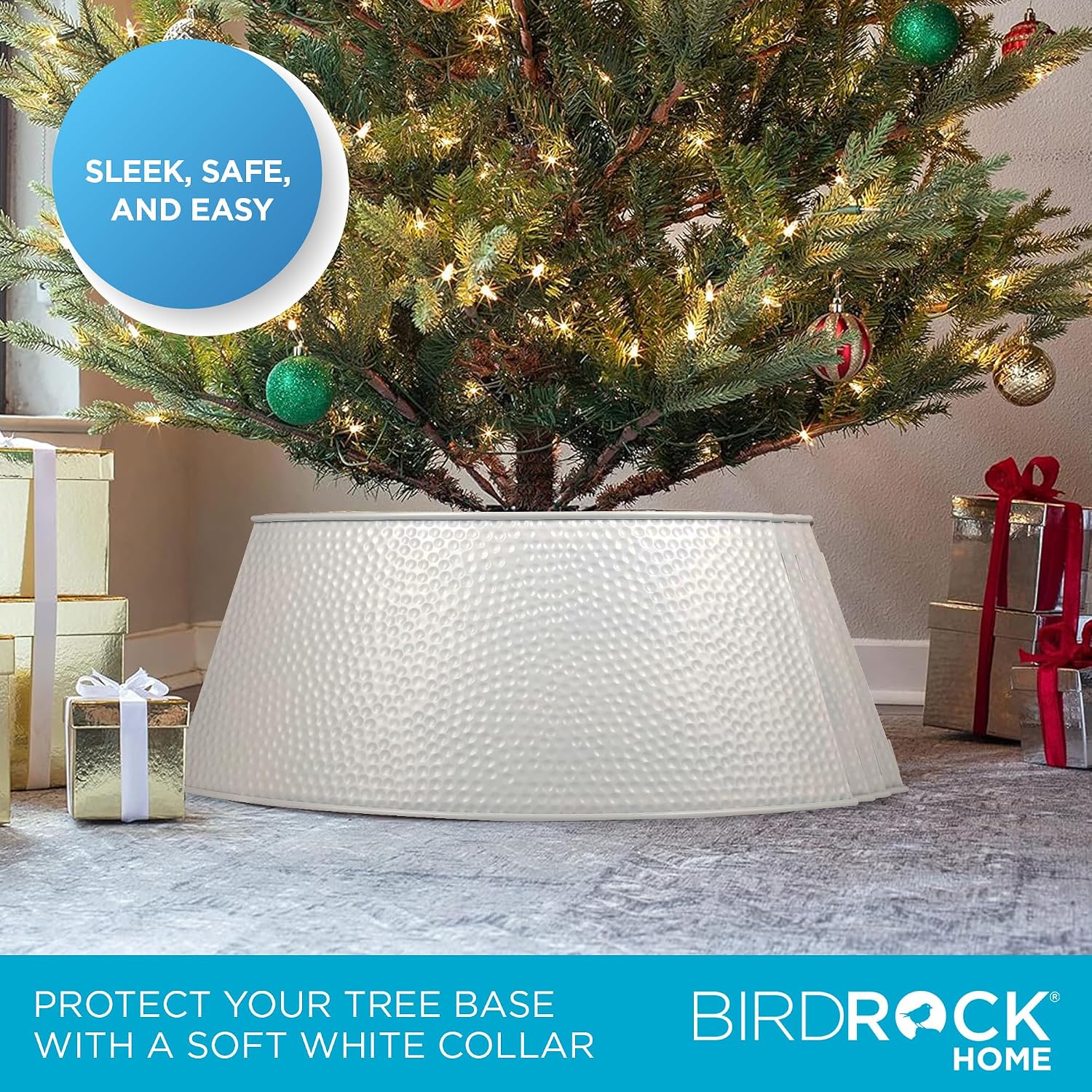 4-Panel Hammered Metal Christmas Tree Collar - Stylish Holiday Tree Skirt Alternative - Durable Iron Construction