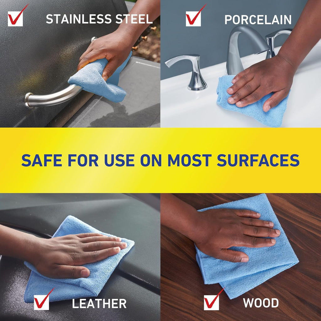 Microfiber Cleaning Cloth 14 x 14 Inches Blue Pack of 24 Washable and Reusable Ideal for Multi-Surface Indoor/Outdoor
