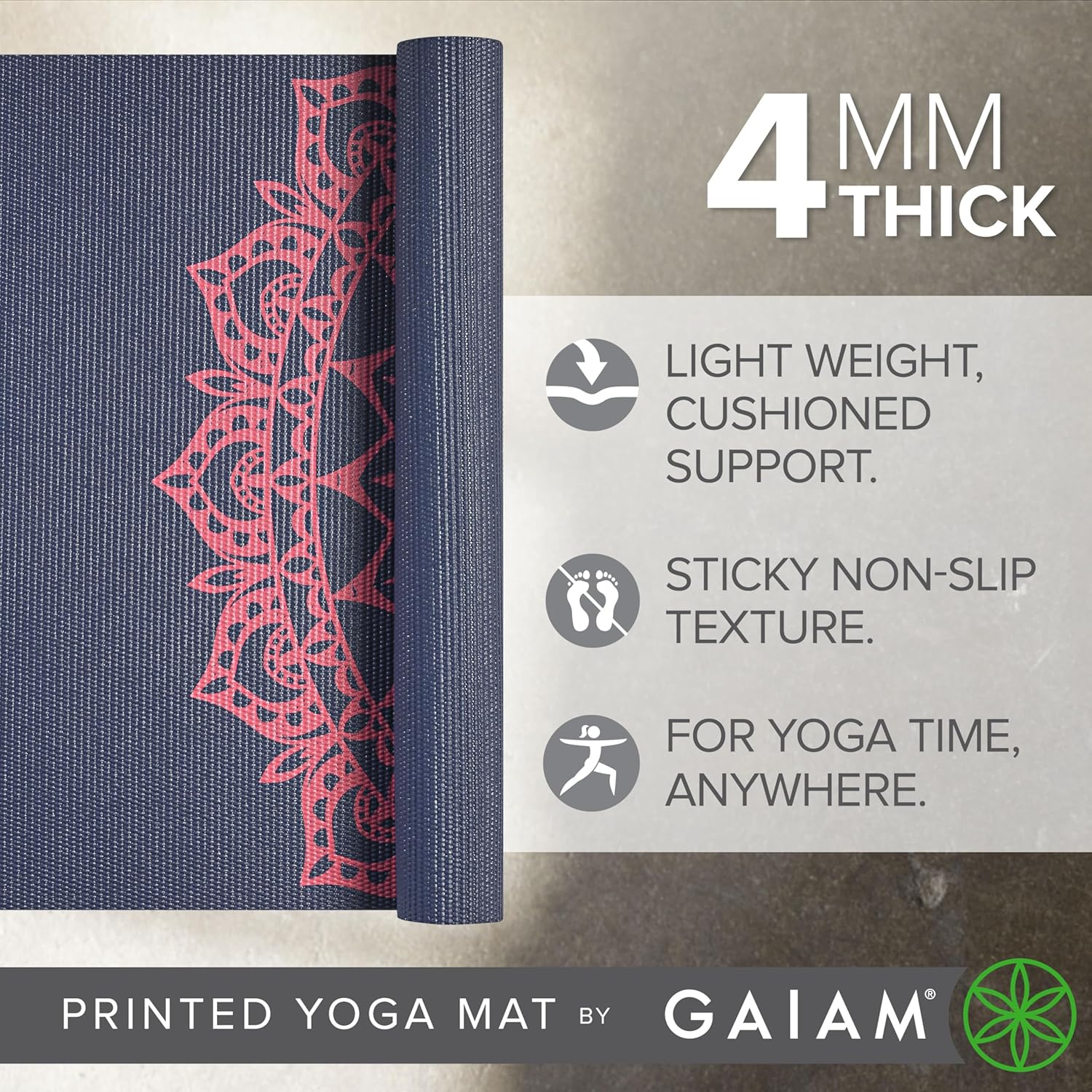 Print Yoga Mat, Non Slip Exercise & Fitness Mat for All Types of Yoga, Pilates & Floor Exercises