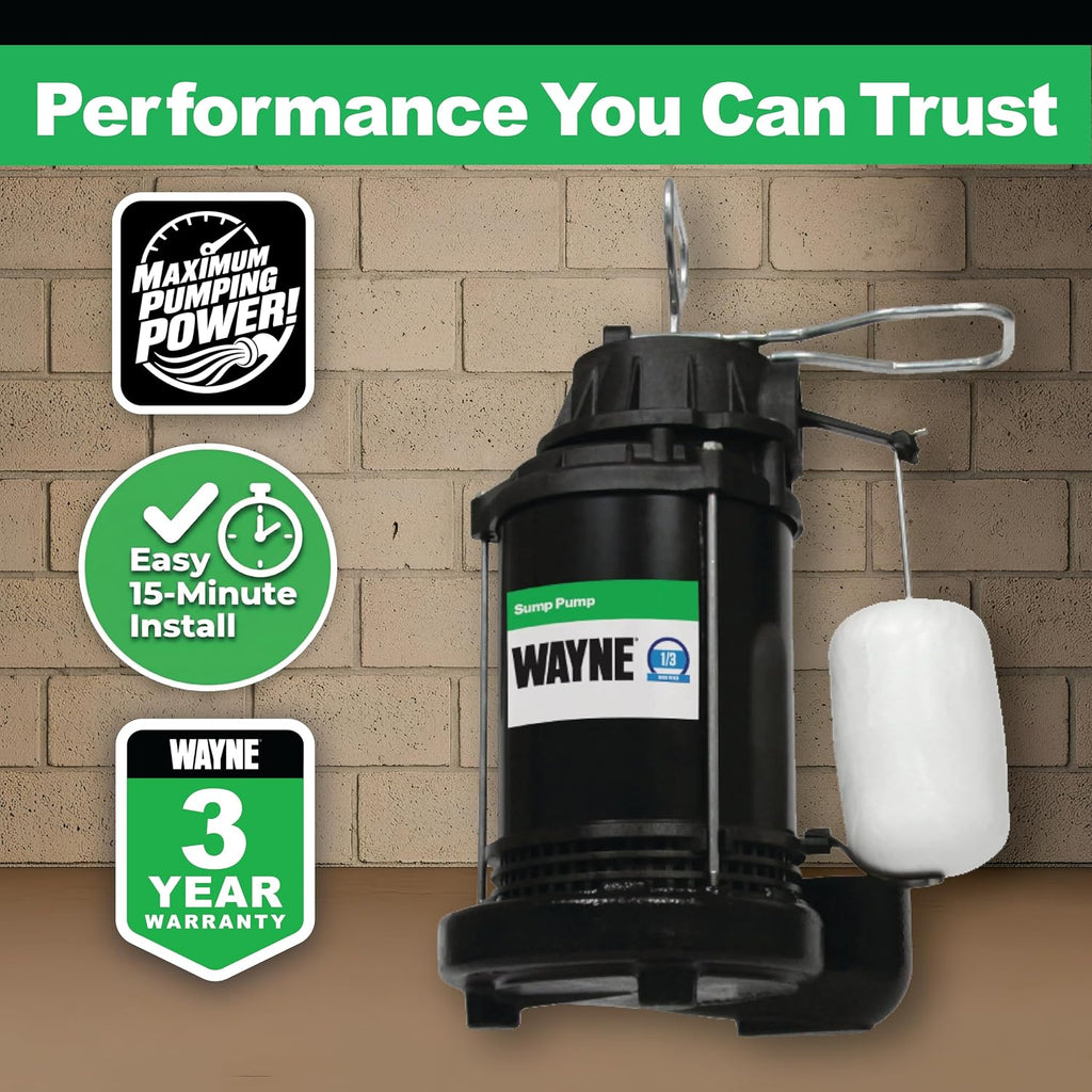 WAYNE CDU790 1/3 HP Submersible Water Pump, Heavy Duty Basement Sump Pump