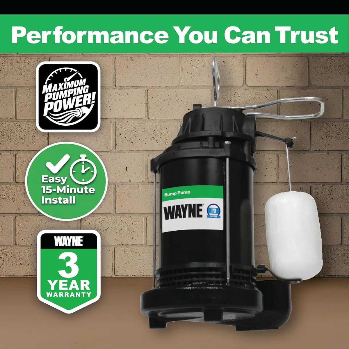 WAYNE CDU790 1/3 HP Submersible Water Pump, Heavy Duty Basement Sump Pump