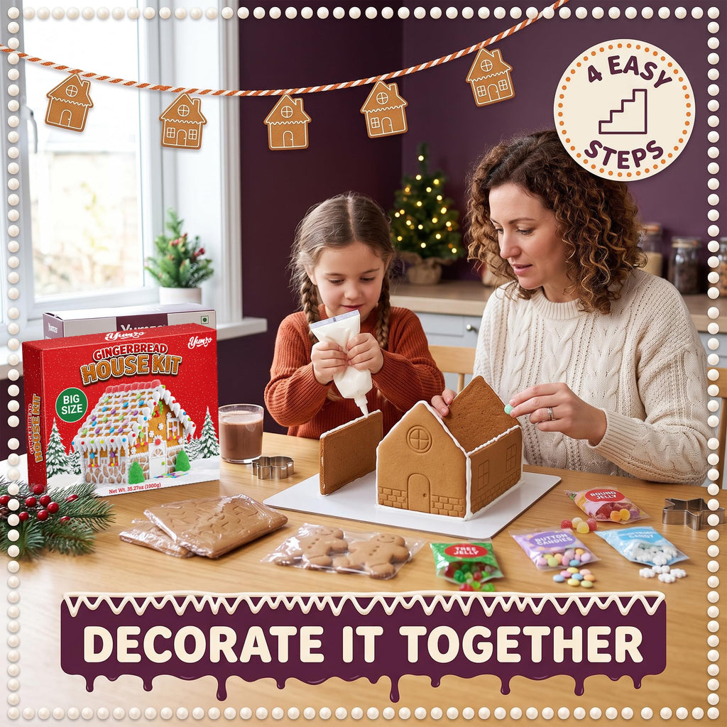 Gingerbread House Kit, Big Christmas Decorating Set with Candy