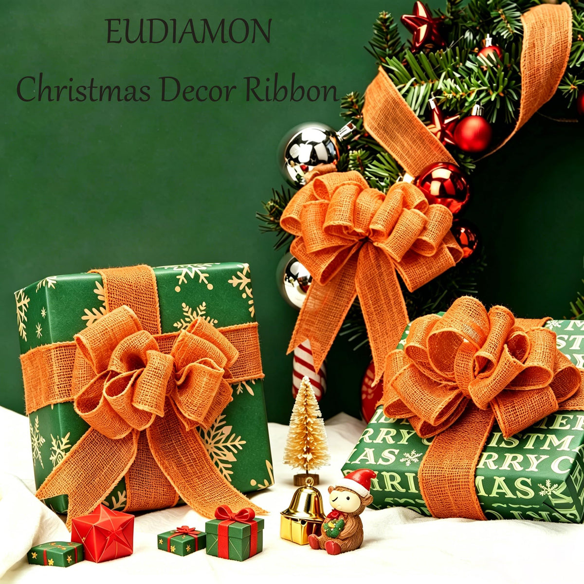 Orange Burlap Wired Ribbon for Gift Wrapping, 1-1/2 in Wired Edge