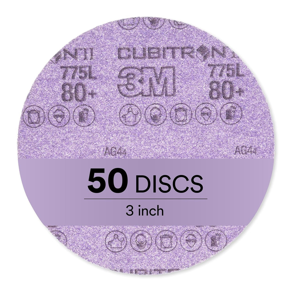 3M Hookit Film Disc 775L - 80+ Grit Sanding Disc - Hook and Loop Backing - Metal, Composites, Fiberglass - For Random Orbital Sander - 3"