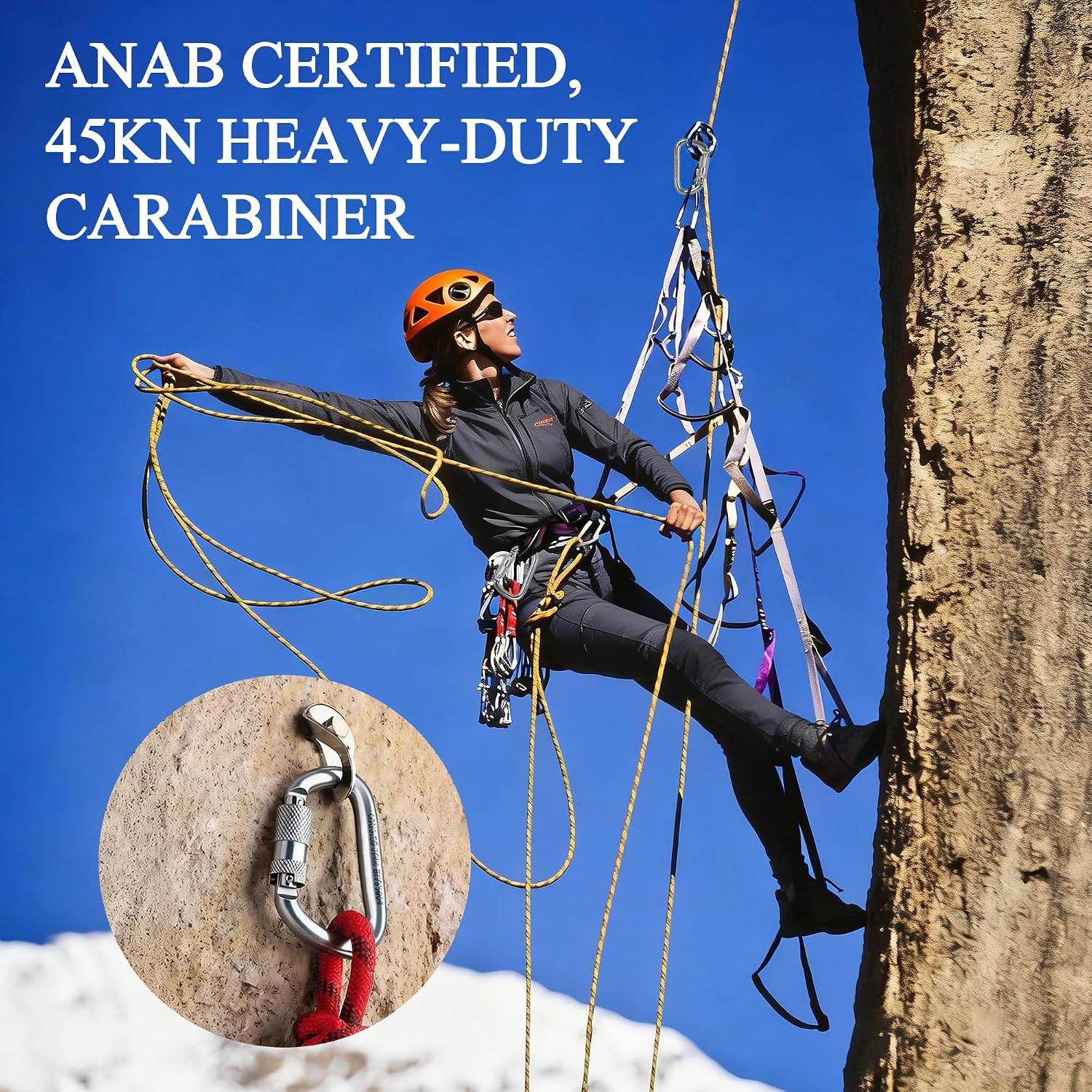 Auto Locking Carabiner 45KN=10000lbs Twist Lock Steel Heavy Duty Large Carabiner Clip for Rock