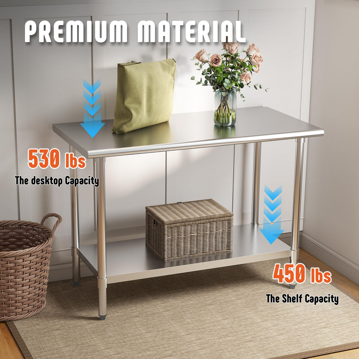 NSF Certified Stainless Steel Work Table for Prep, 24x48 Inch