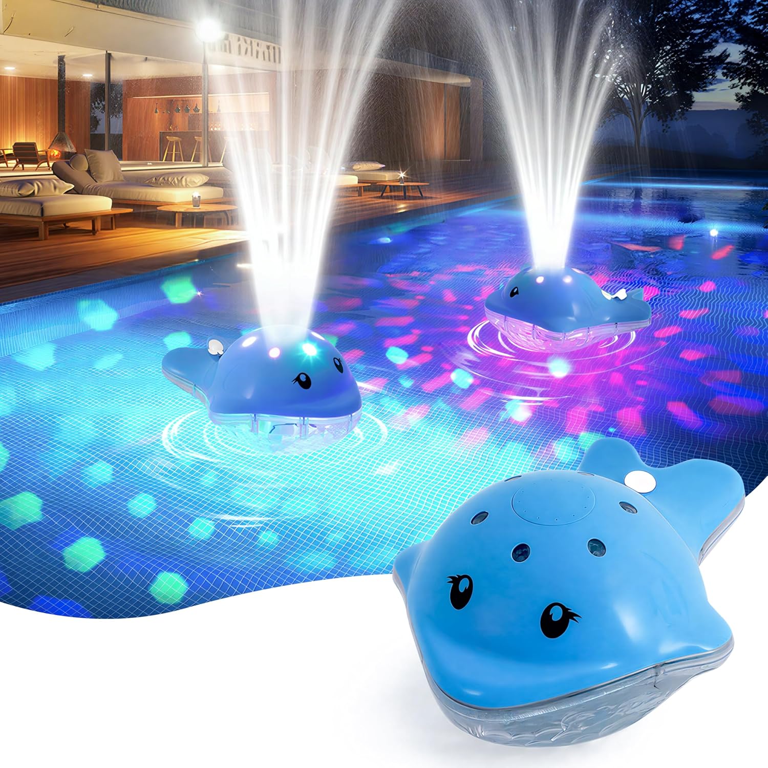 Floating Pool Fountain with Adjustable Colorful LED Light Show Waterfall Spray Timer Feature, Floating Light Party