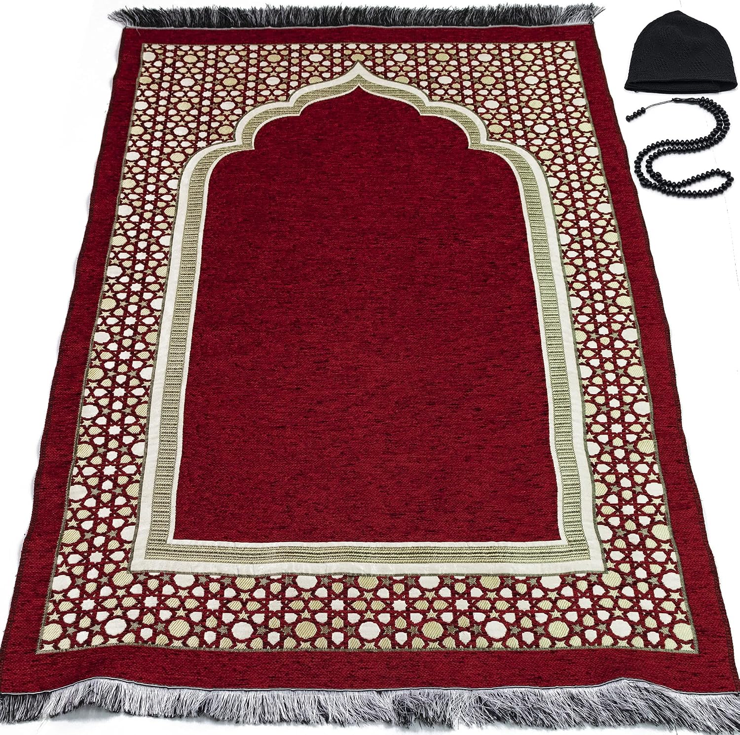 Turkish Islamic Prayer Mat - Thin Woven Chenille Sajjadah - Intricate Praying Rug Ramadan Eid Gift - Traditional