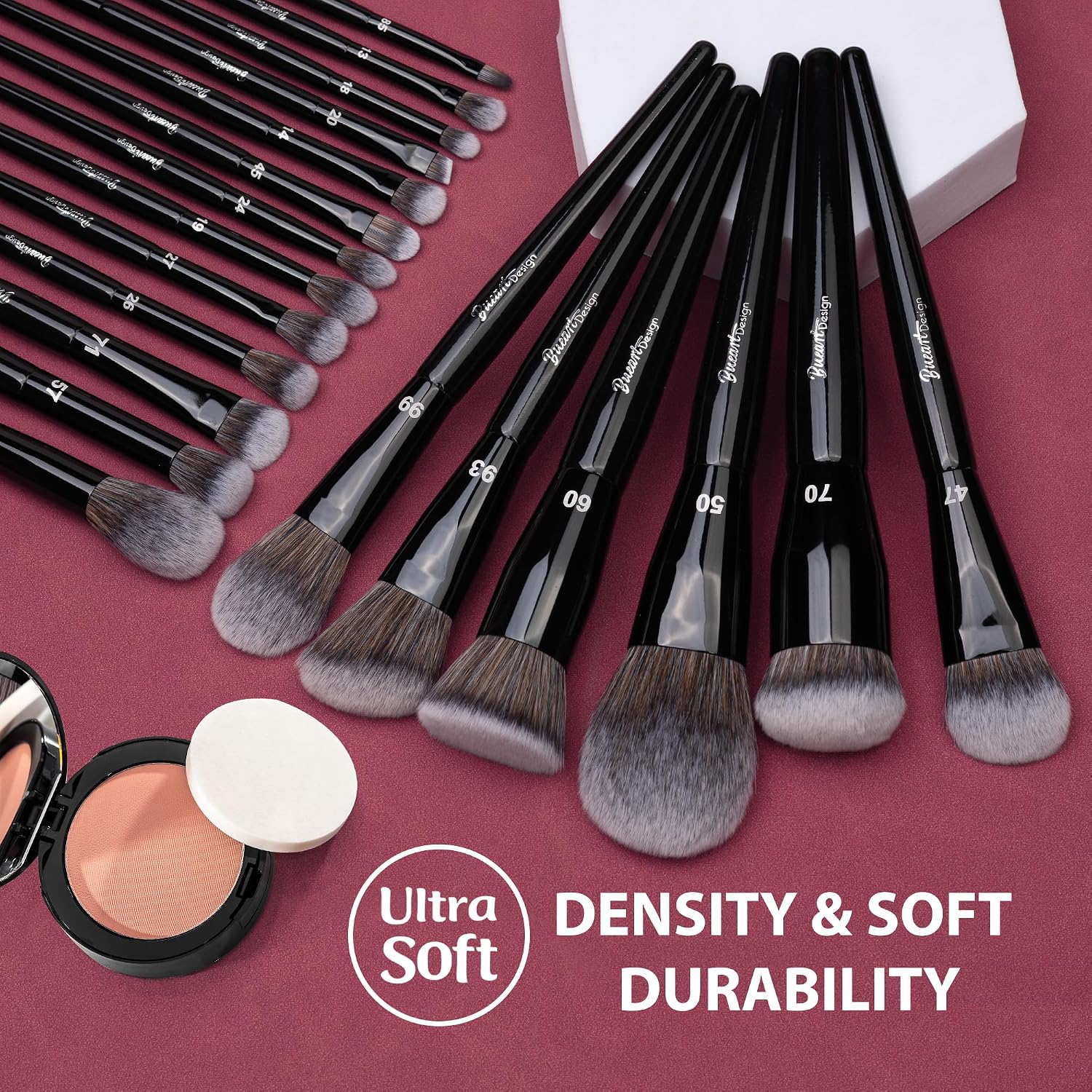 19Pcs Professional Grade Labeled Makeup Brushes Set, Large Foundation Powder Contour Concealer eyeshadow Blush