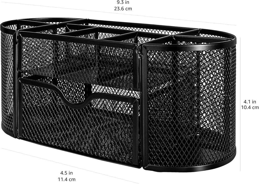 Mesh Desk Organizer with Pen Holder, Pullout Drawer and Office Caddy Storage, 9.25" x 4.53" x 3.94", Black
