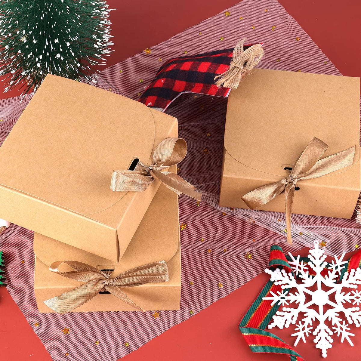 12 Pcs Gift Boxes with Lids, 4.5" x4.5"x2" Present Boxes Square Gift Box with Champagne Wrap Ribbons, Gift Wrap Boxes