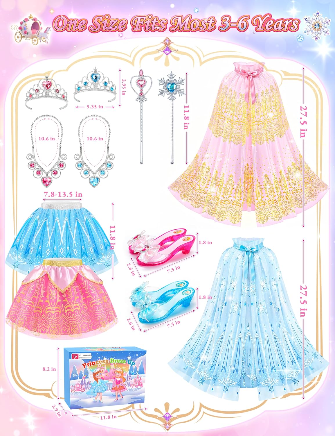 Princess Dress Up Clothes for Little Girls Toddlers Princess Dress Up Shoes | Princess Cape Tutu Shoes Crown Wand