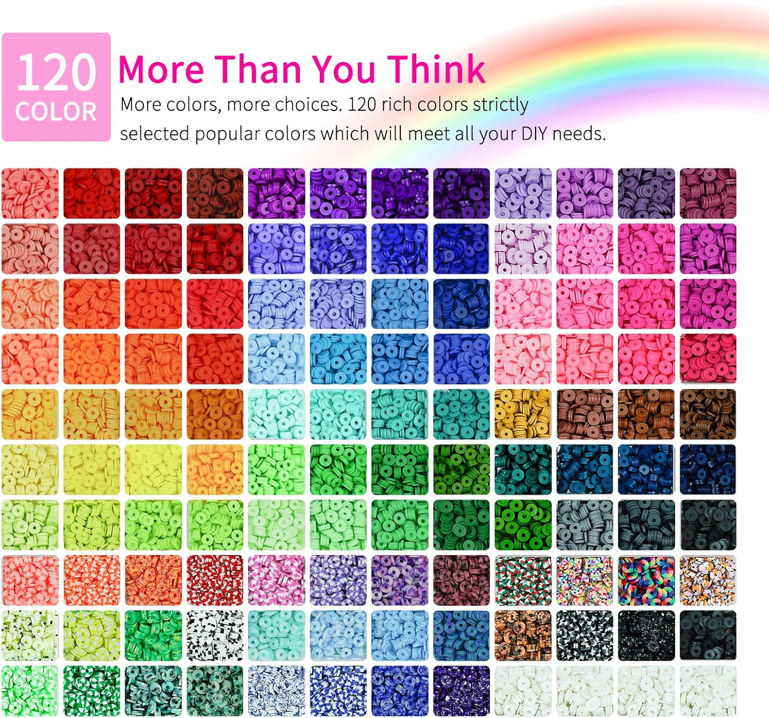 20,000 Pcs Clay Beads Bracelet Making Kit, 120 Colors 6 Boxes Polymer Beads Spacer Heishi Beads & Jewelry Kit with