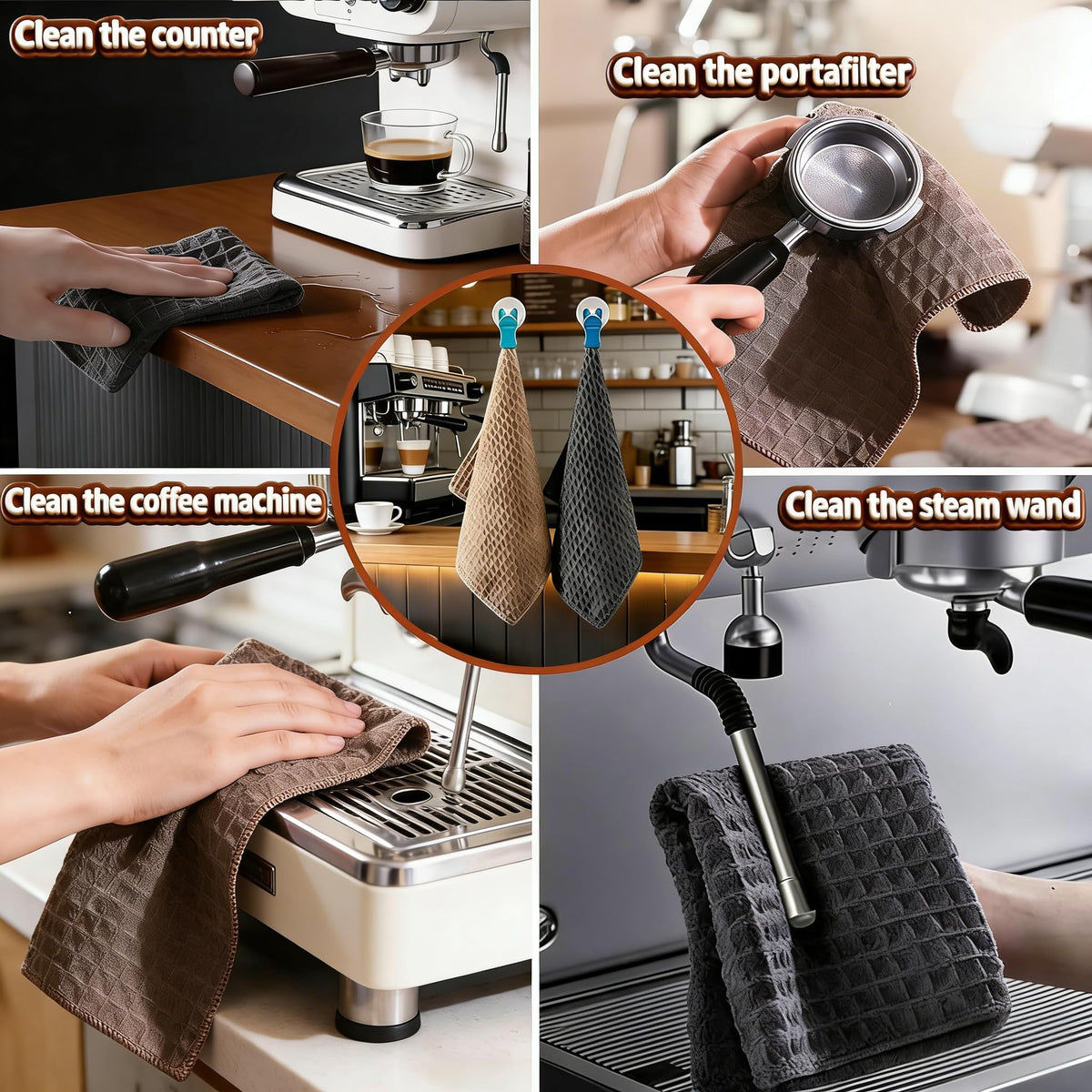 8Pack Barista Towels, Waffle weave microfiber towel for Espresso Machine.
