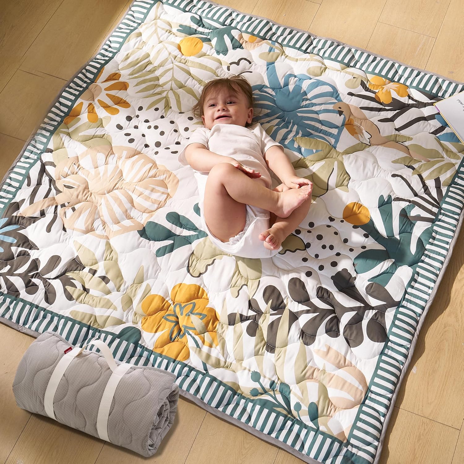 Baby Play Mat for Floor, 50"x50" Thickened Playpen Mat, Playmate for Baby Tummy Time, Waterproof & Non-Slip, Foldable