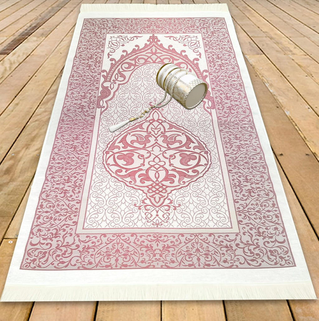 Muslim Prayer Rug Islam and Beads, Kaabe Design Box Eid Ramadan Gifts Islamic Set Carnal Salah Mat Taffeta Fabric