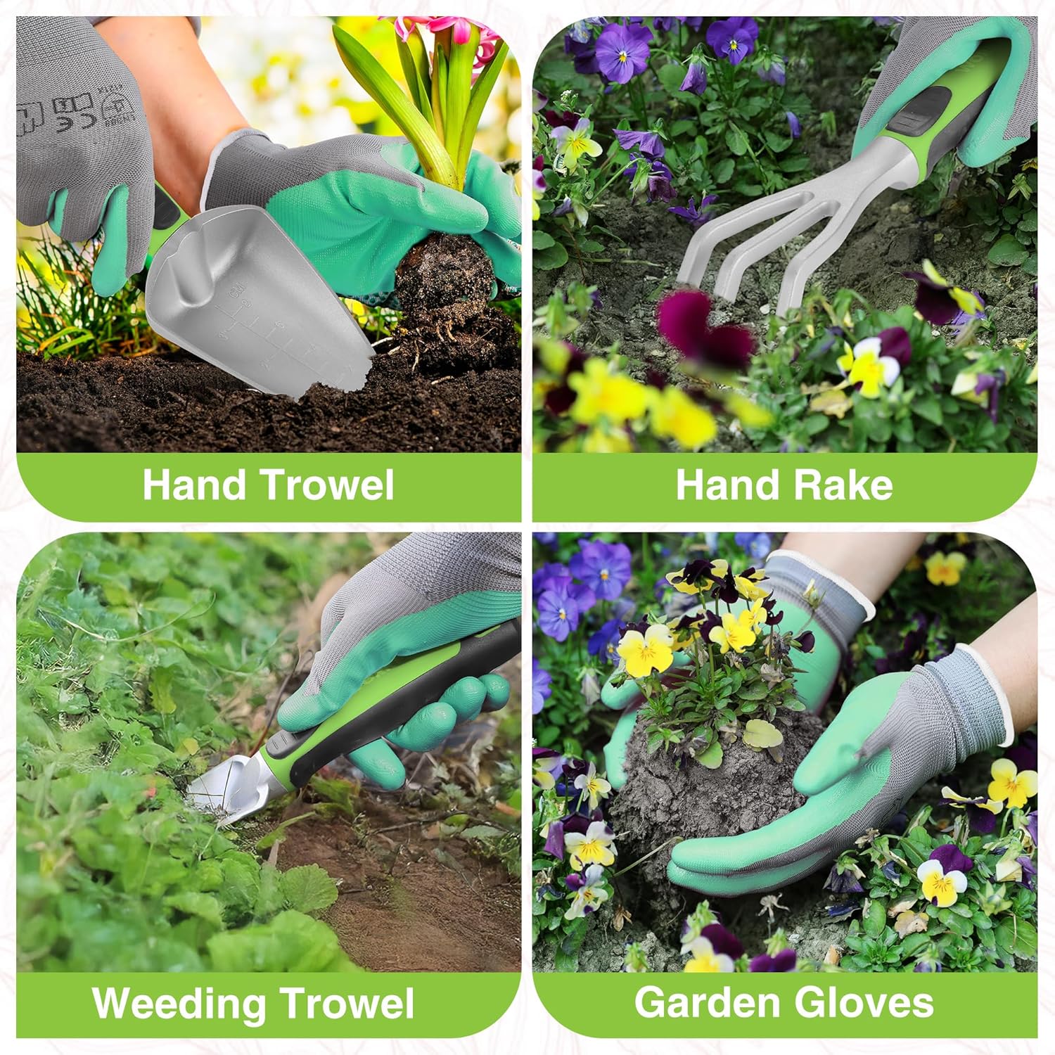 5PCS Aluminum Garden Tool Set, Powder Coating Compact Gardening Tool Set with Repotting Mat, Outdoor Garden Hand