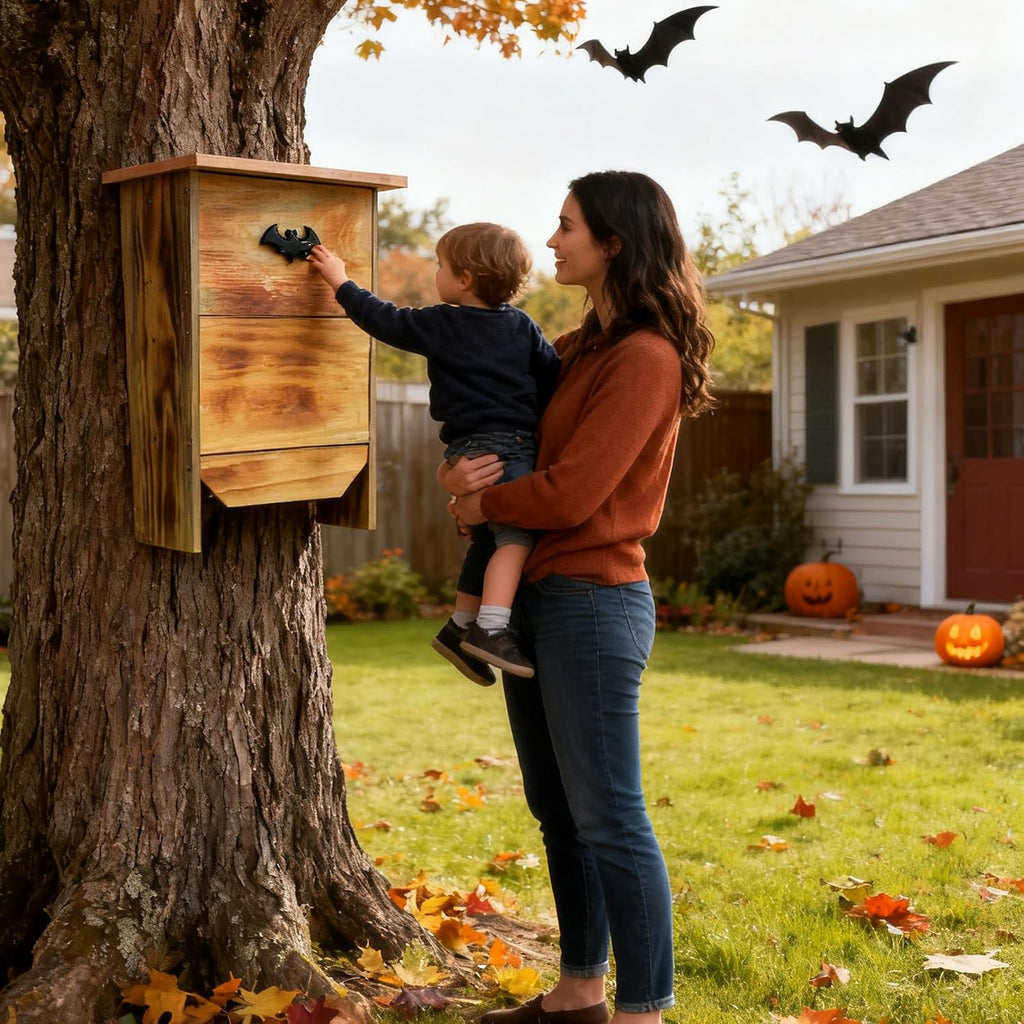 Large Solid Wood Bat House - Dual-Chamber Habitat to Attract Insect-Eating Bats | Includes Pre-Drilled Mounting Kit