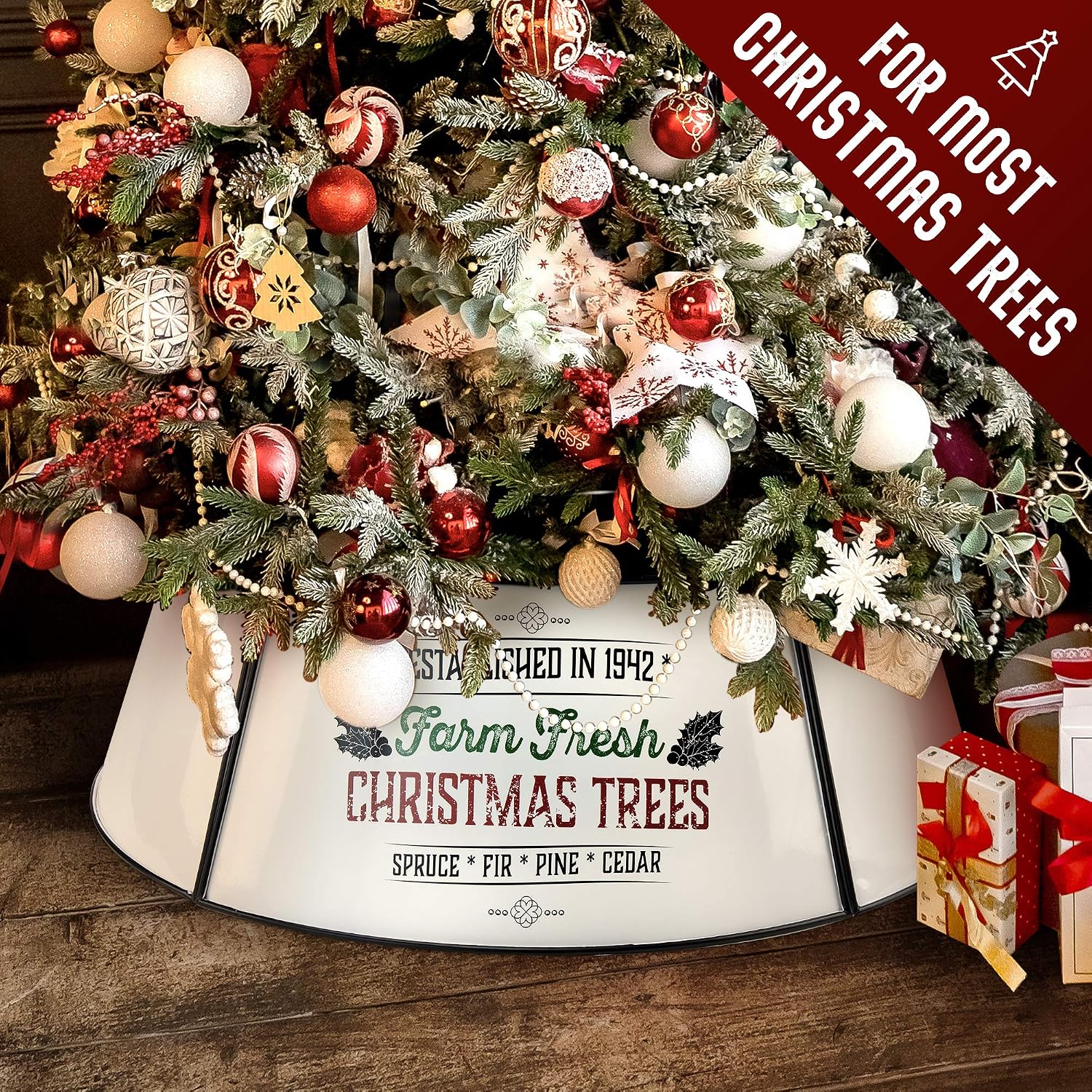 Farmhouse Christmas Tree Collar - Authentic Easy Set Up 30" Tree Ring - Beautiful White Christmas Tree Skirt