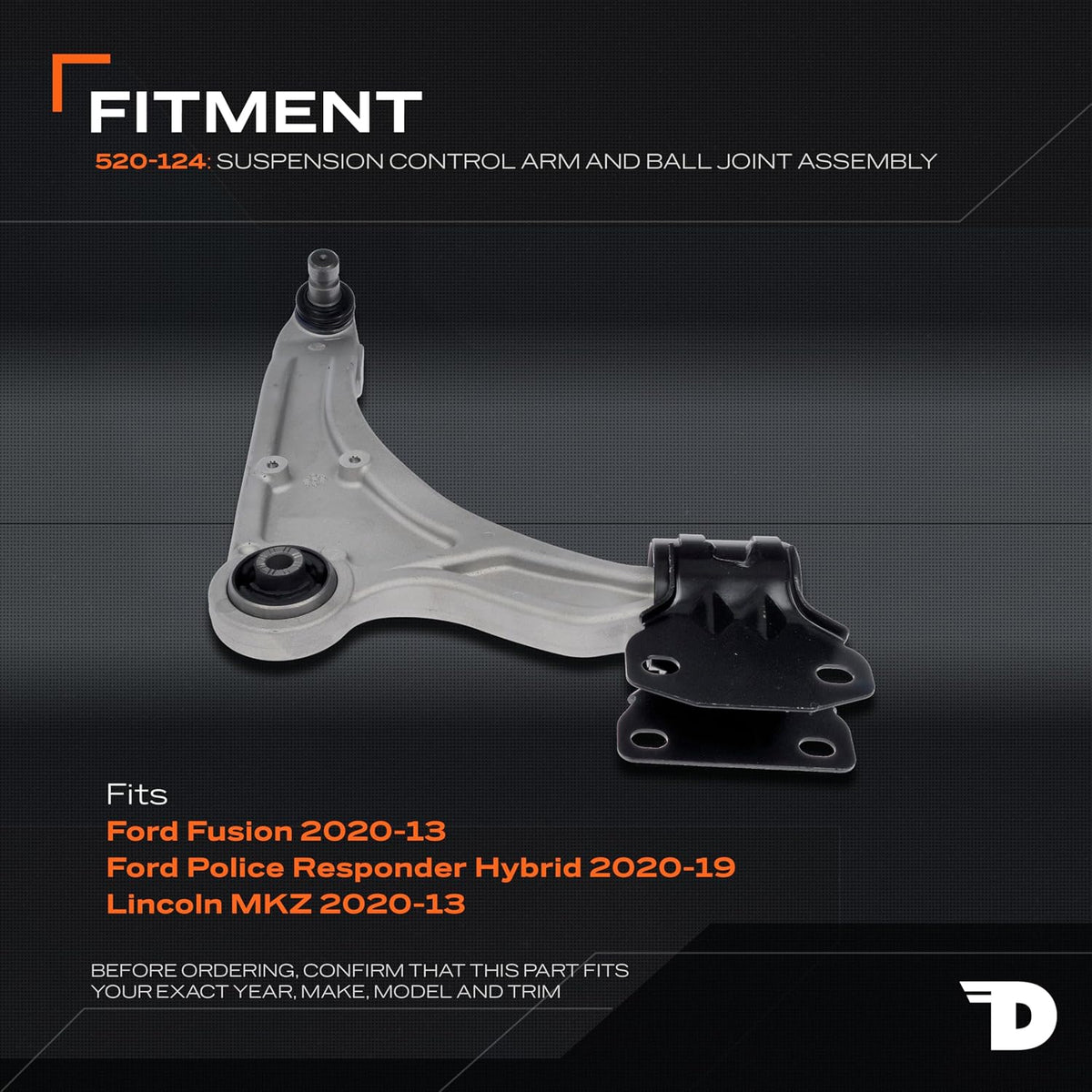 Dorman 520-124 Front Passenger Side Lower Suspension Control Arm and Ball Joint Assembly Compatible with Select Ford / Lincoln Models