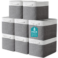 8 Pack Fabric Storage Bins Baskets, 17 x 12 x 15 in, Gray White